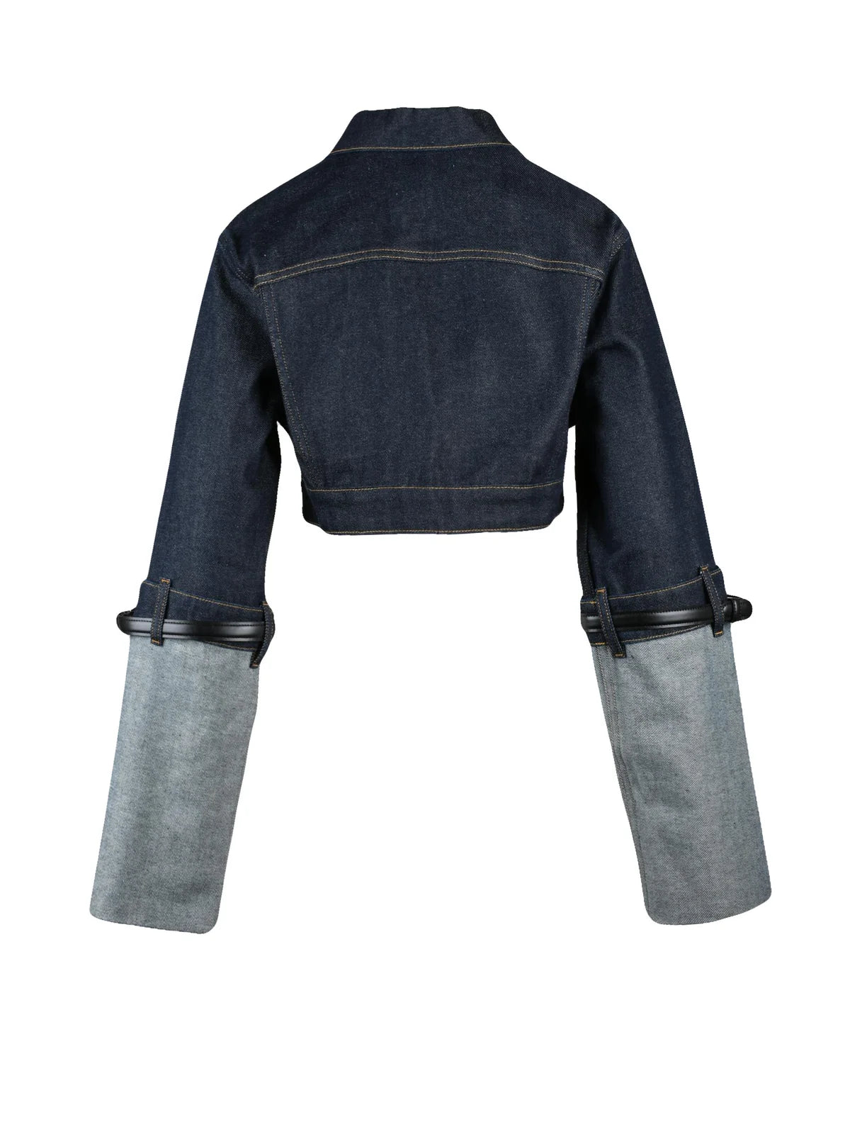 Blue Cotton Leather Women's Short Denim Jacket