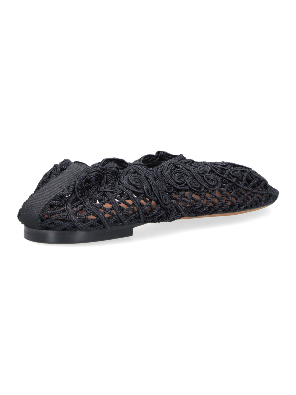Black Pointed Toe Swirling Openwork Flats