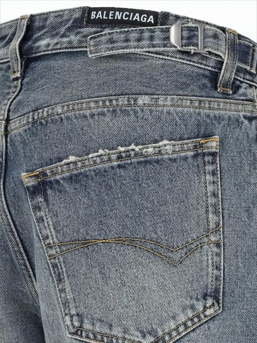 Distressed Denim Pants with Relaxed Fit and Classic Five-Pocket Design