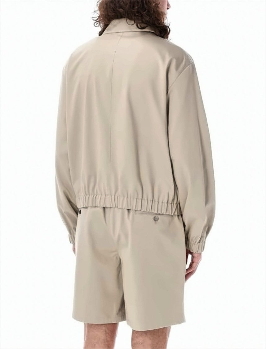 Beige Zipper Jacket with Subtle Logo