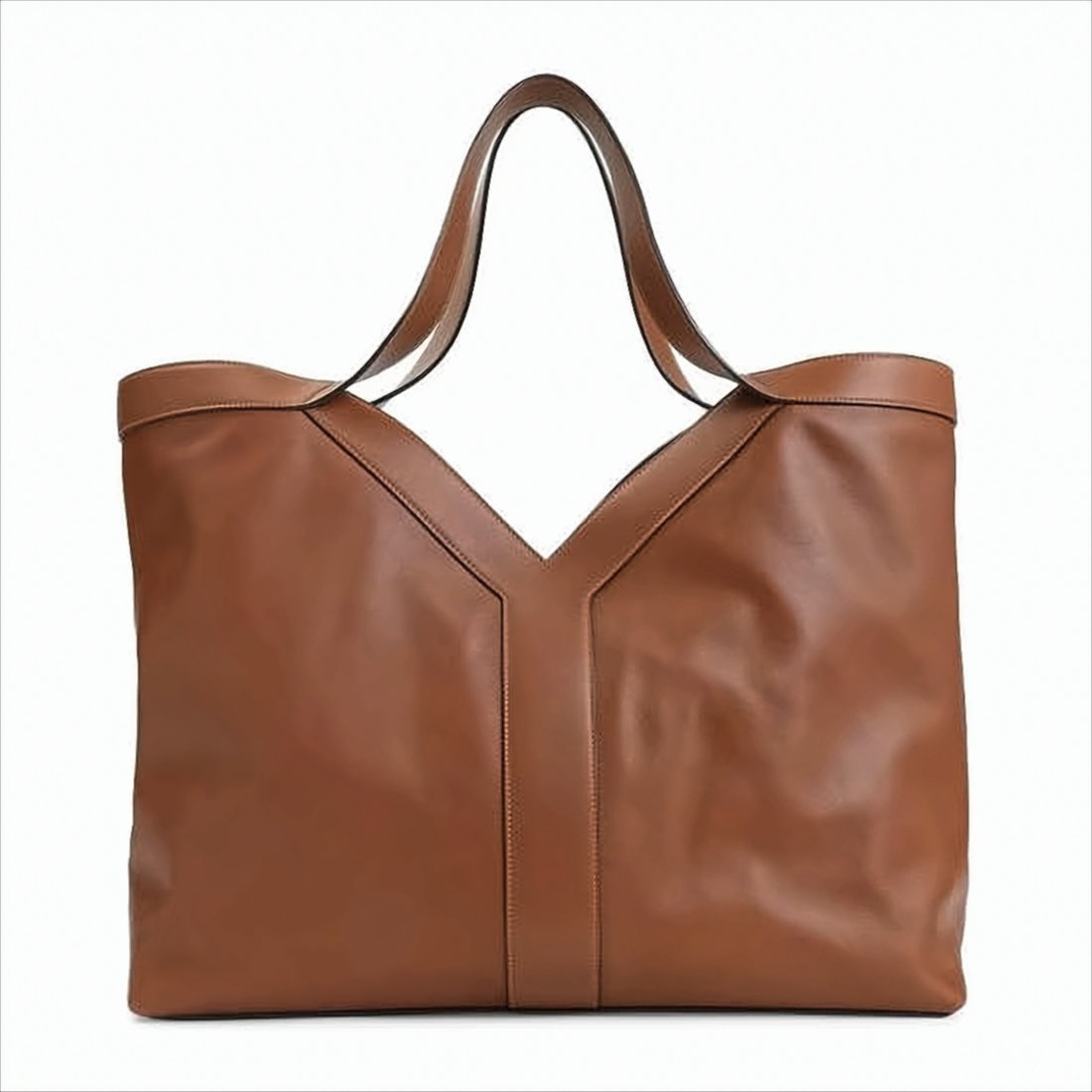Spacious Brown Calf Leather Tote Bag