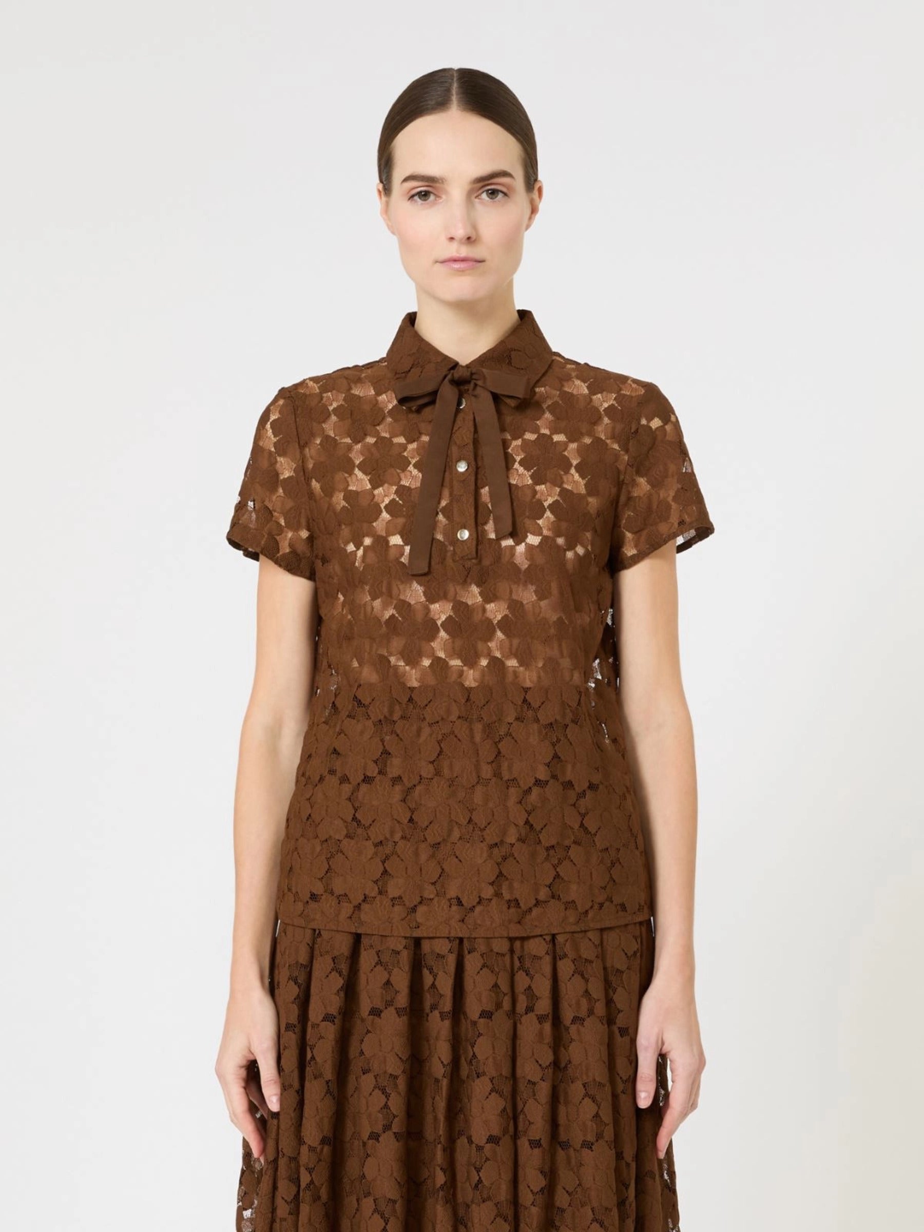 Floral Lace Top with Bow Tie