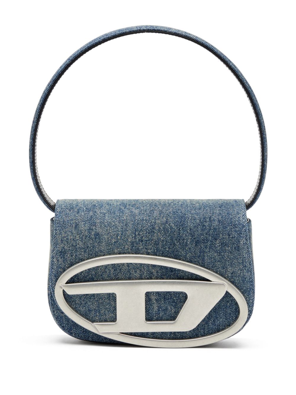 Structured Denim Shoulder Bag With Silver-Tone Logo