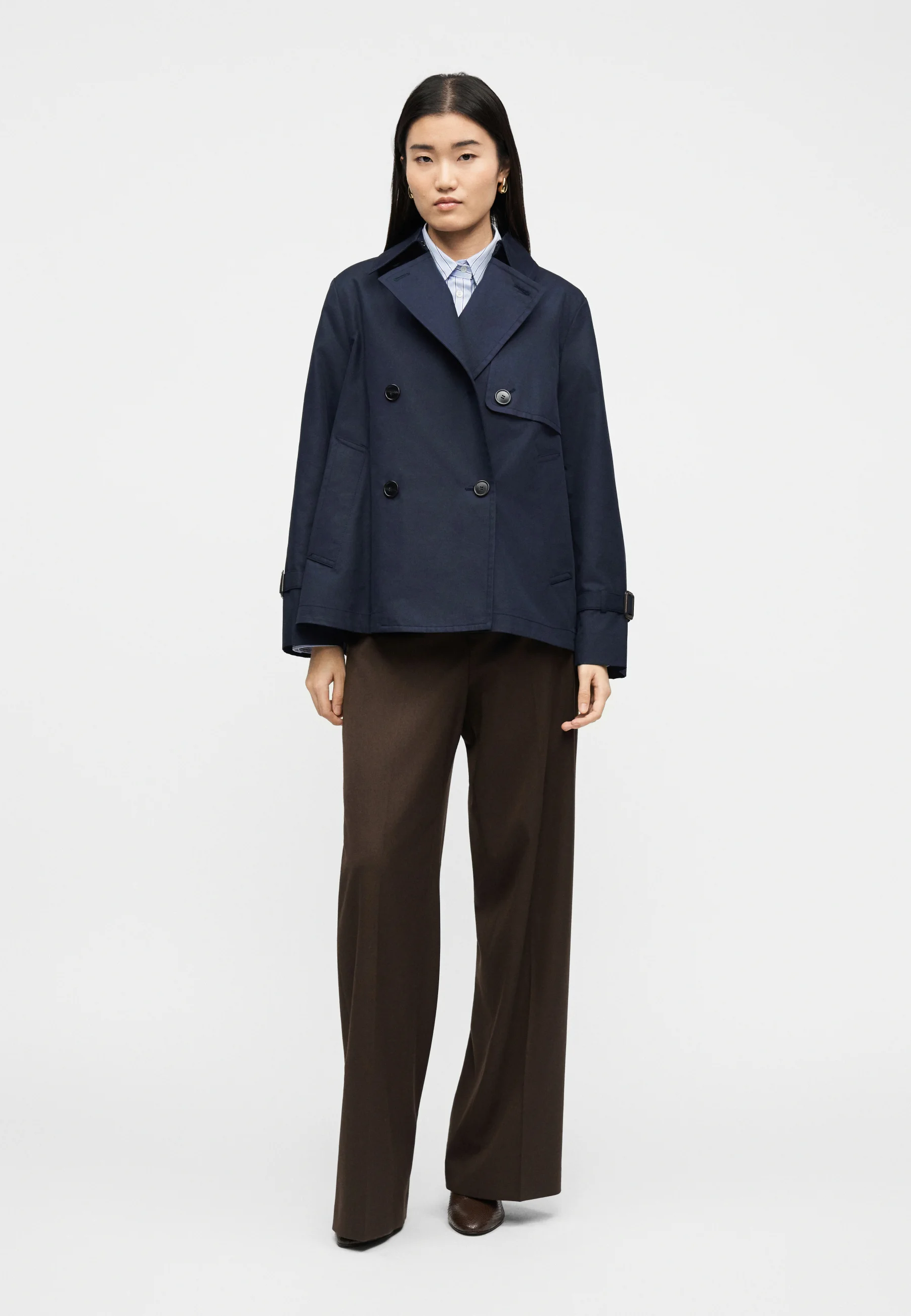 Navy Blue Cotton Blend Rain Jacket