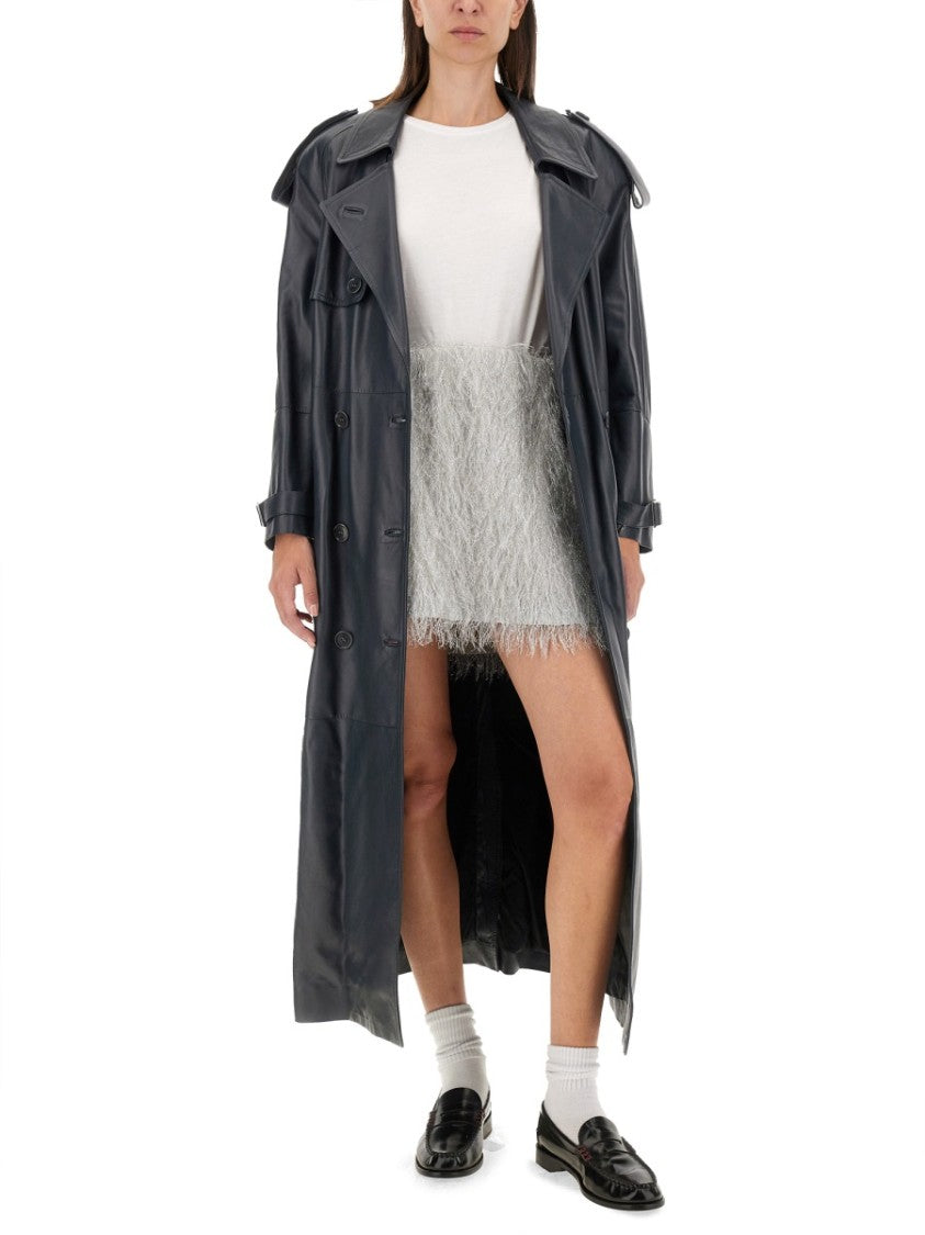 Double-Breasted Ovine Leather Trench Coat
