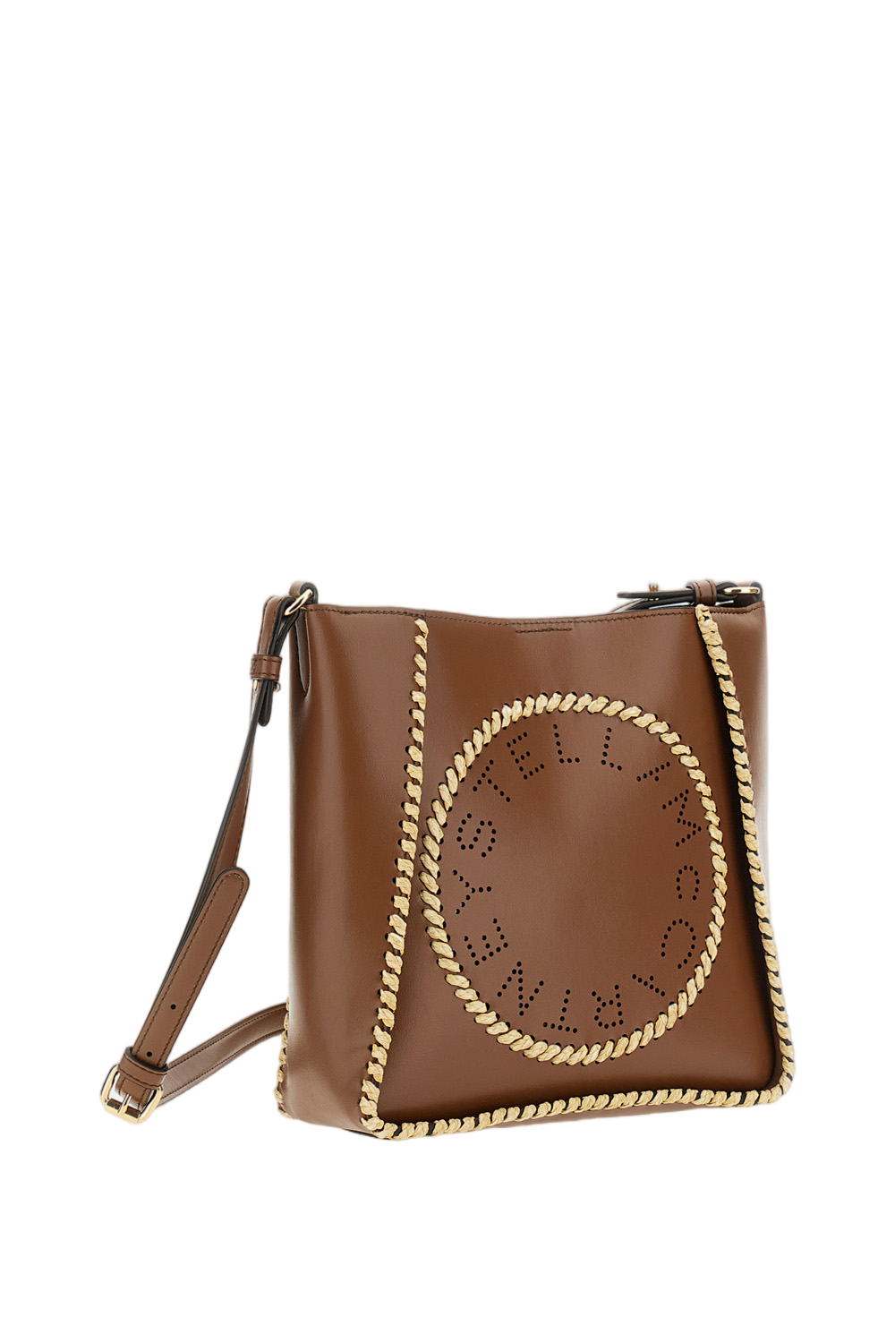 Brown Crossbody Logo Raffia Bag