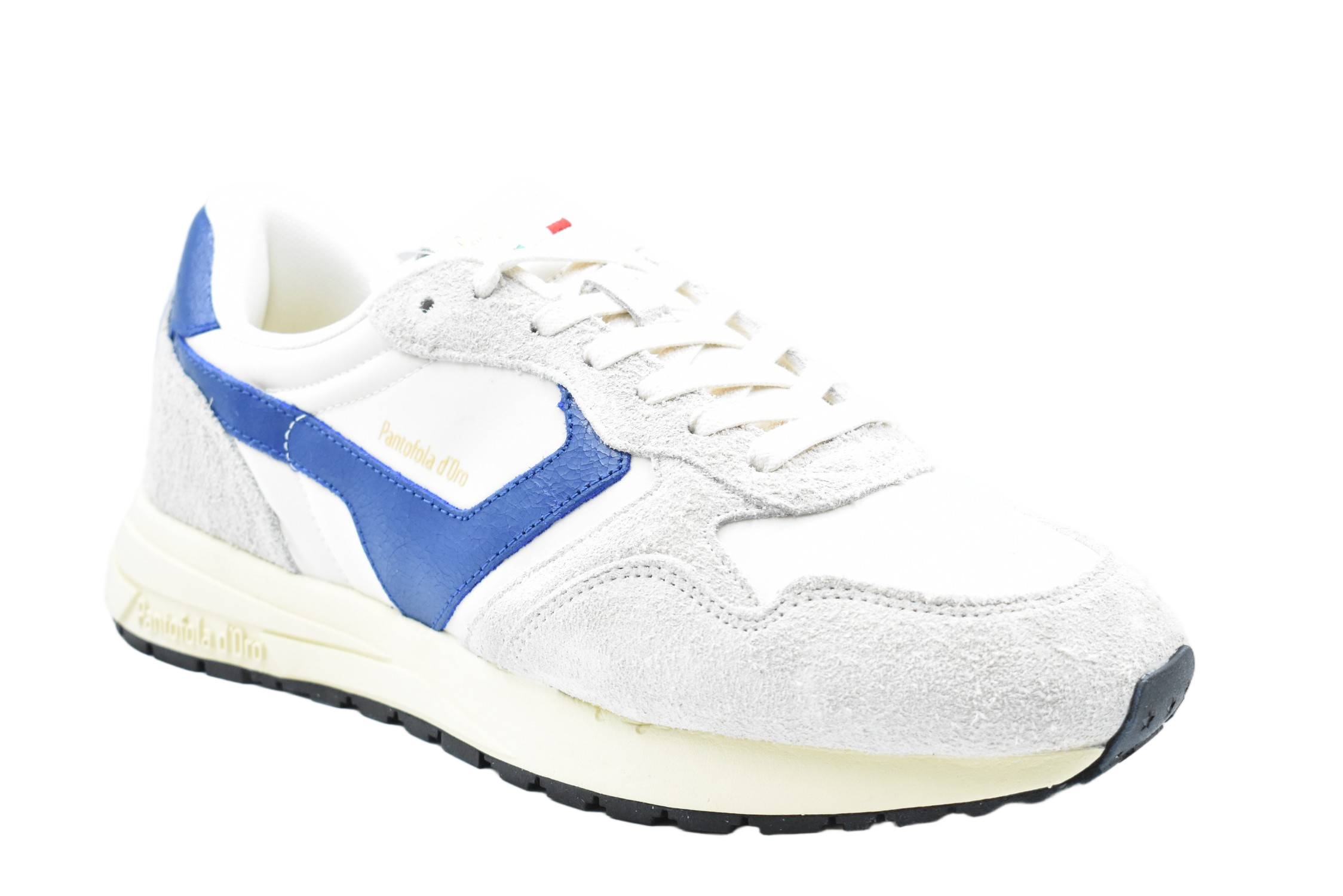 Low-Top Sneakers With Textured Blue Accents And Gold Branding