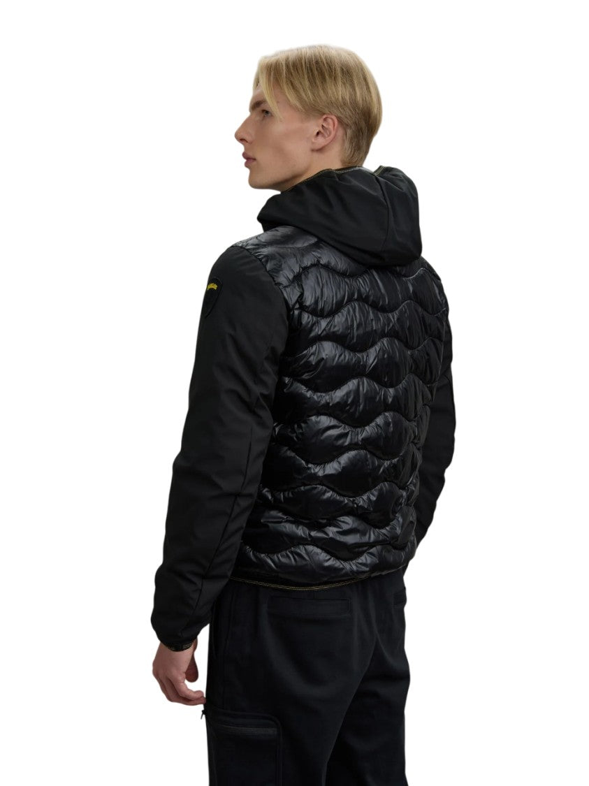Black Quilted Insulated Coat with Neoprene Sleeves