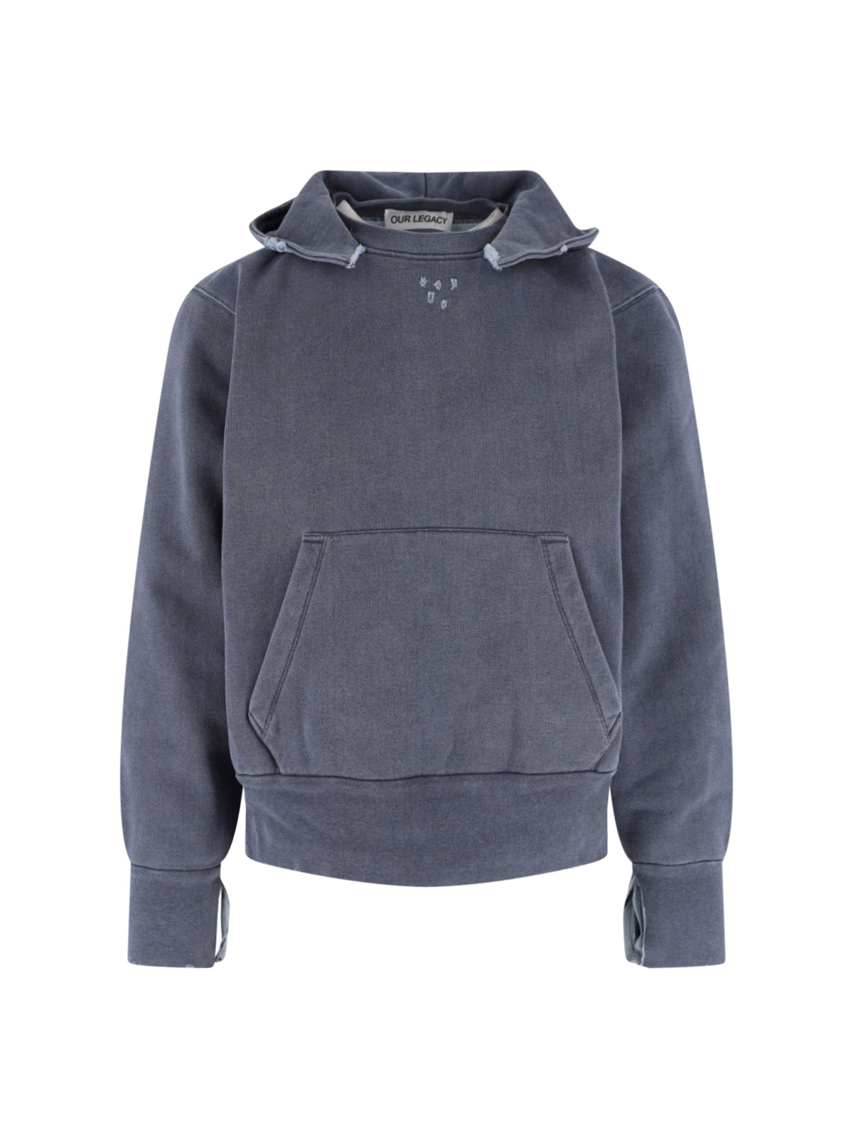 Blue Washed Distressed Relaxed Hooded Sweatshirt