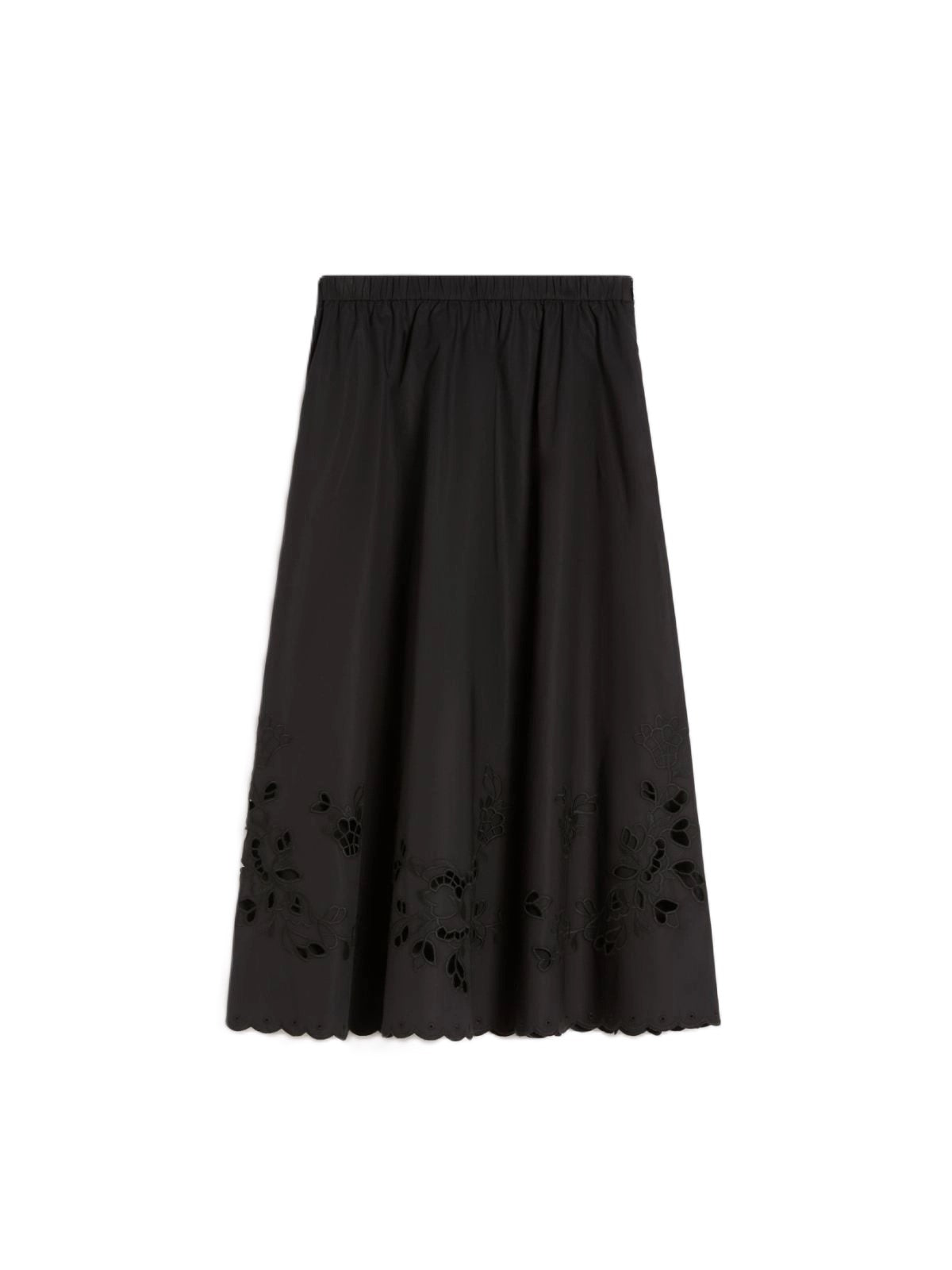 Midi-length Skirt with Flared Silhouette and Floral Embroidery