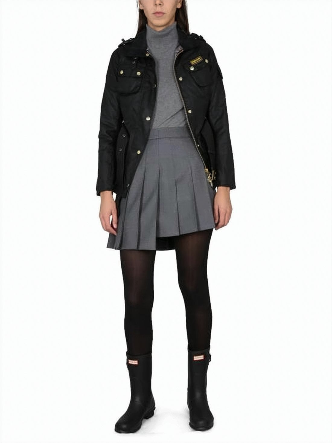 Belted Black Cotton Barbour Jacket