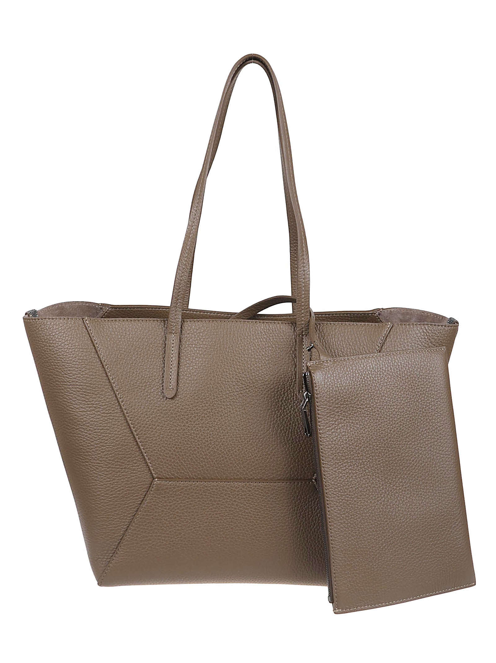 Geometric Panel Structured Tote Bag in Pebbled Leather