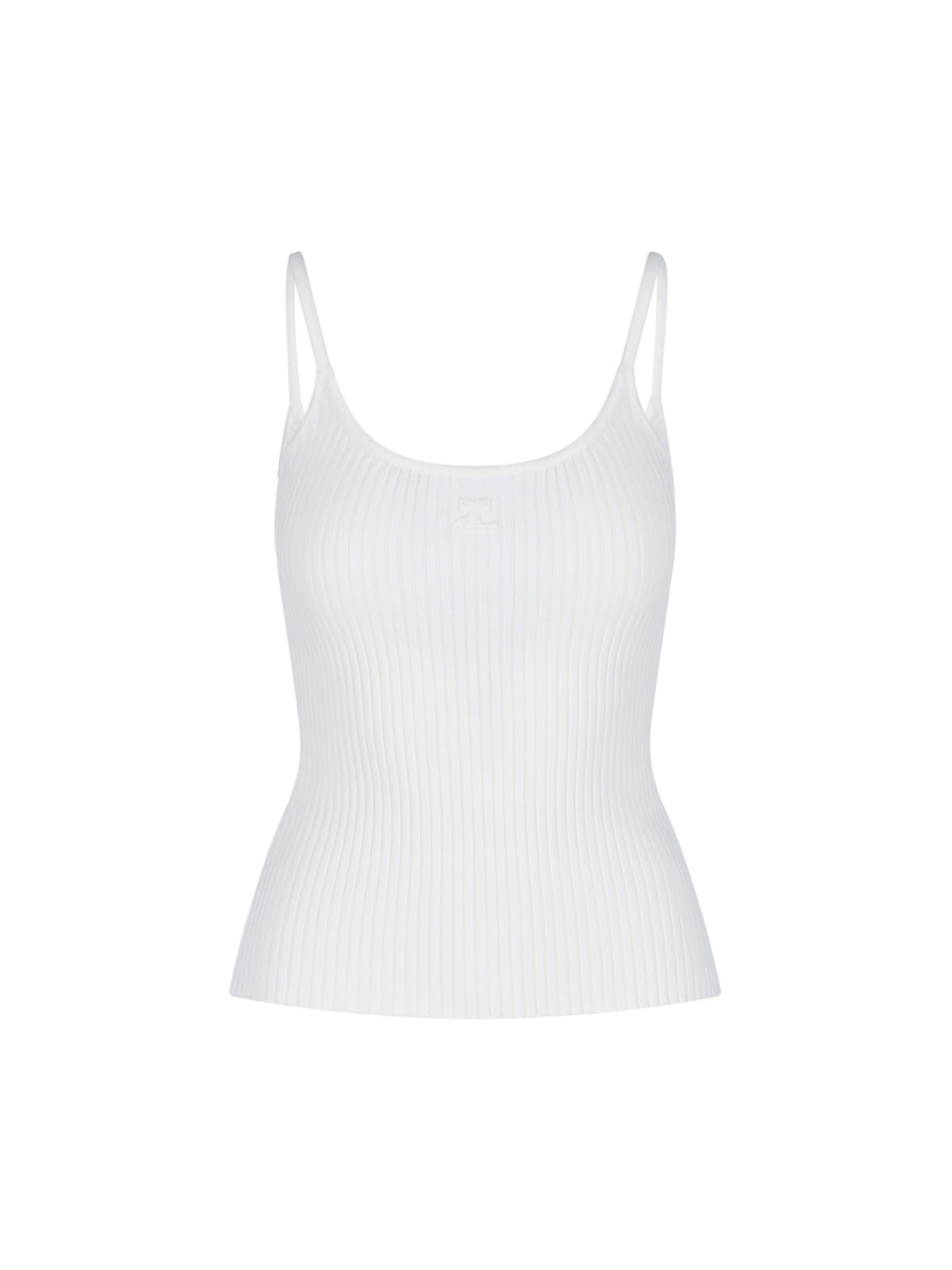 Tank Top, In White Fabric, Ribbed Workmanship