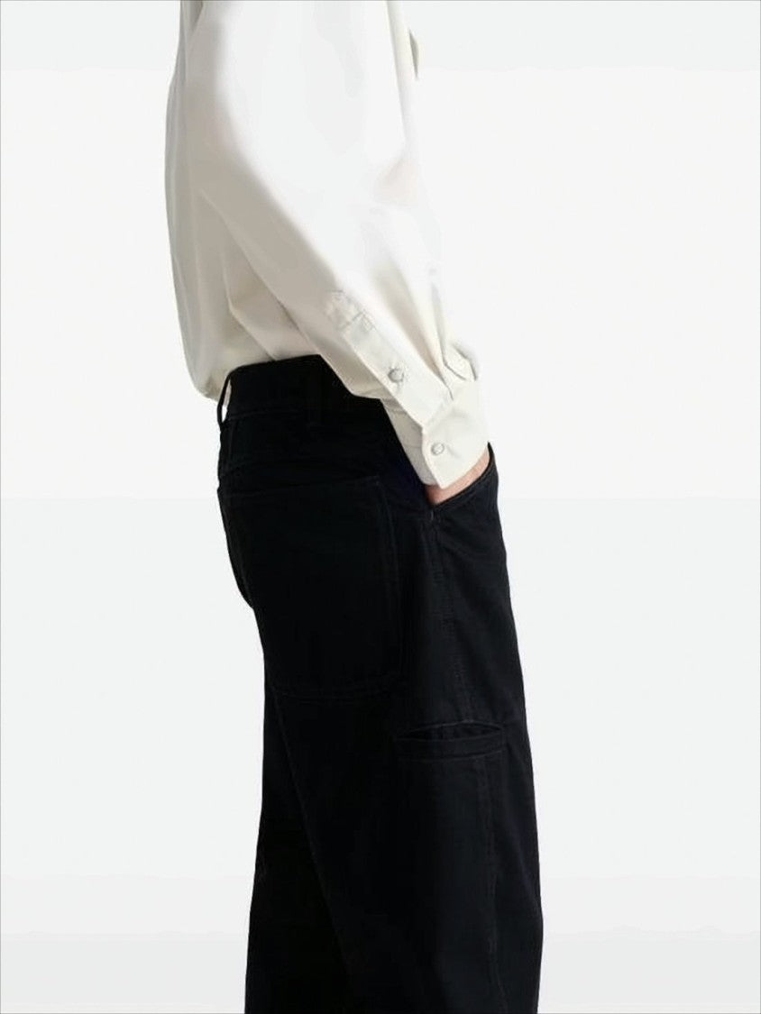 Relaxed Black Denim Trousers with High Waist