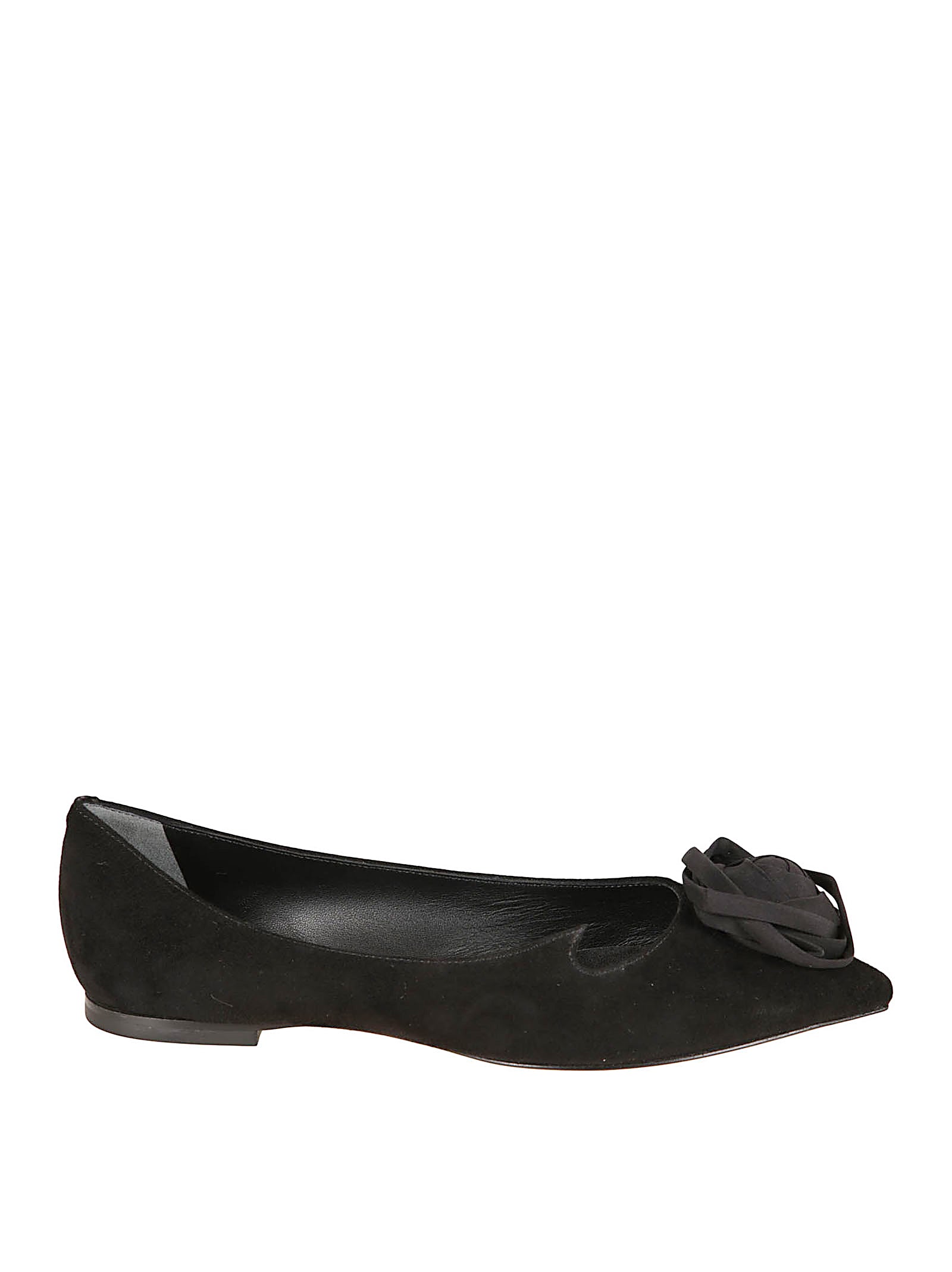 Pointed Toe Flats With Sculptural Flower Embellishment