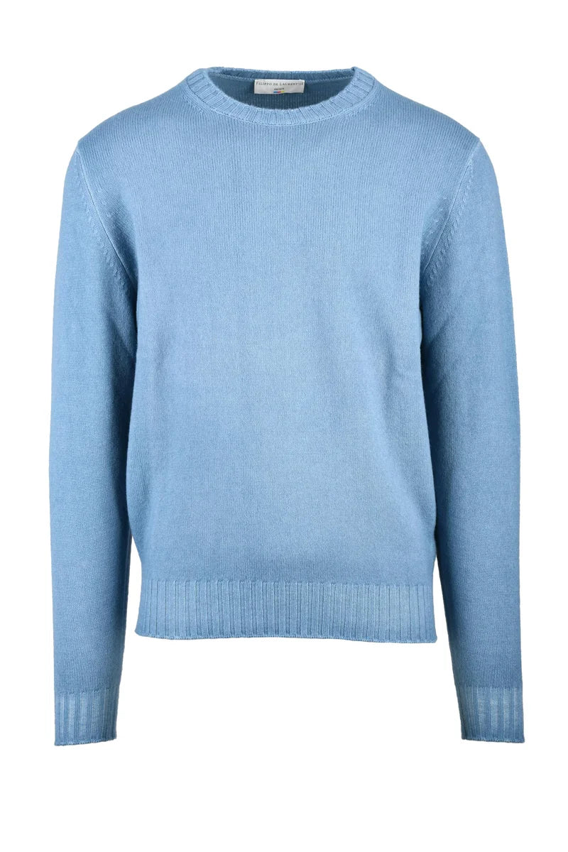 Light Blue Virgin Wool Cashmere Men's Pullover