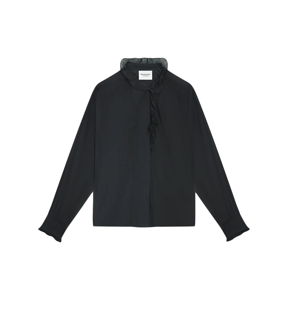 Flowing Black Cotton Tunic with Ruffle Detailing