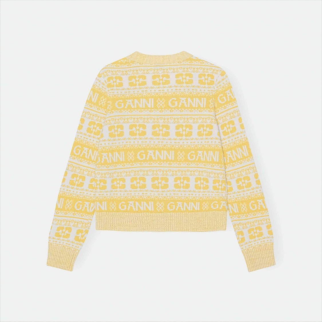 Cropped V-Neck Cardigan with Logo Motifs and Geometric Designs