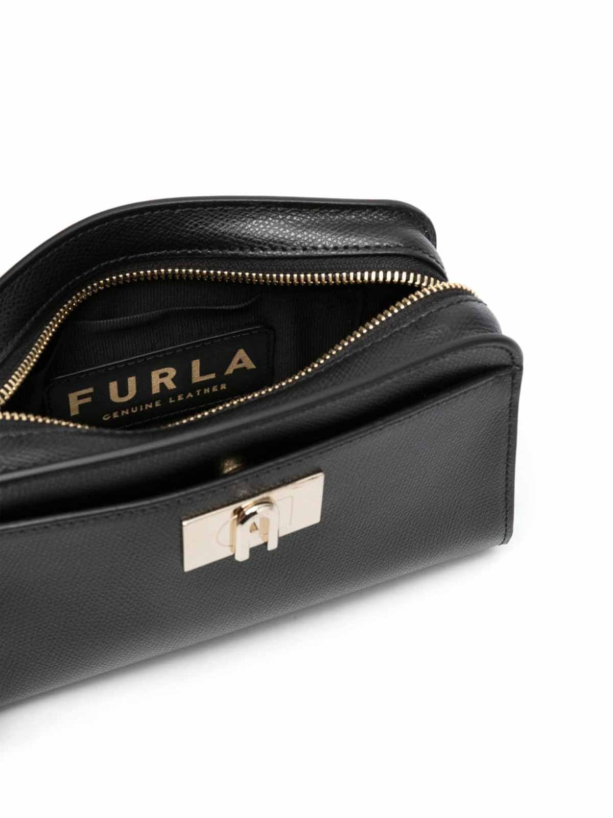 Black Leather Shoulder Bag with Zip Closure