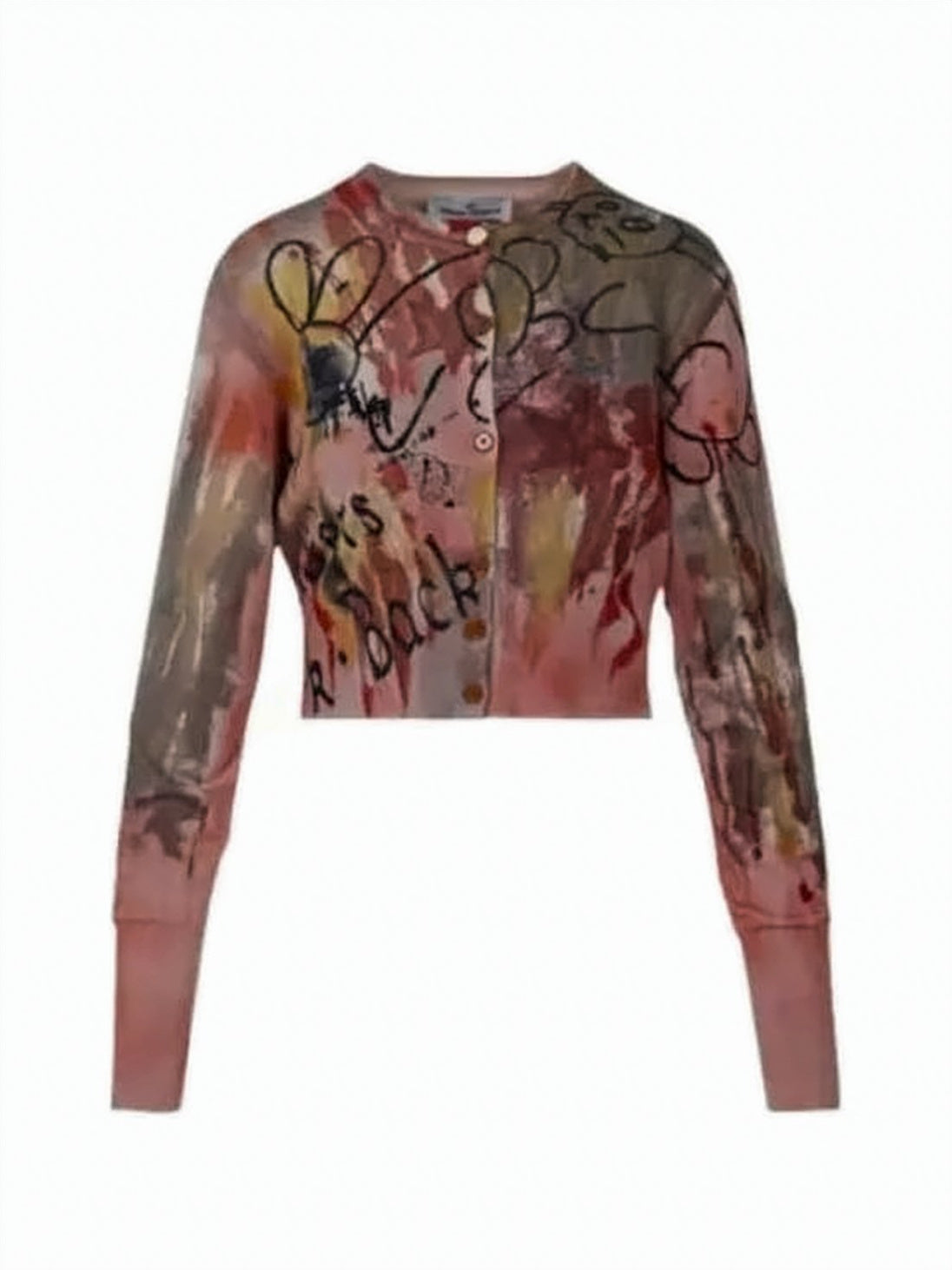 Cropped Cardigan with Graffiti-Inspired Print and Fitted Silhouette