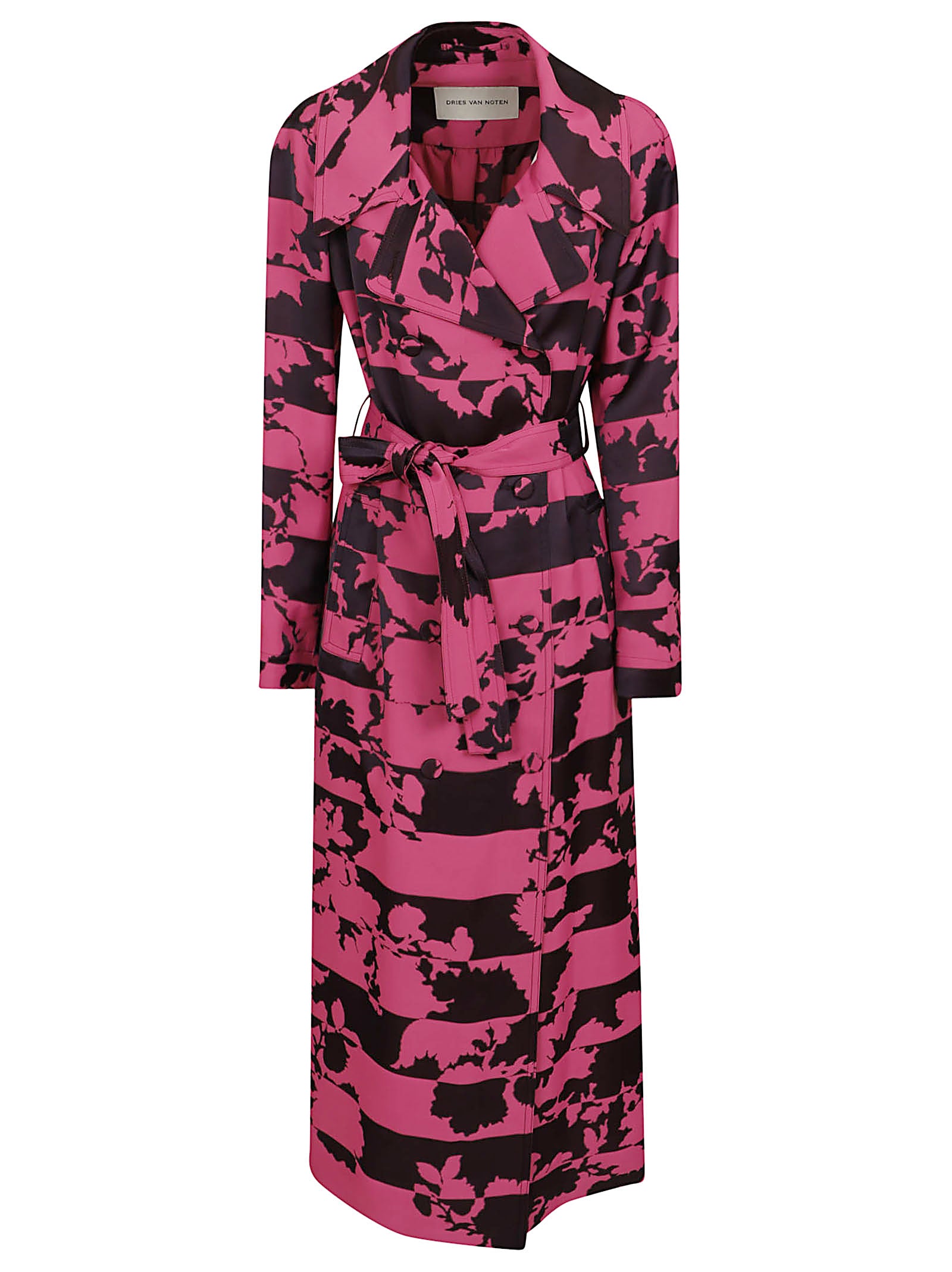 Long Belted Coat with Floral Motifs