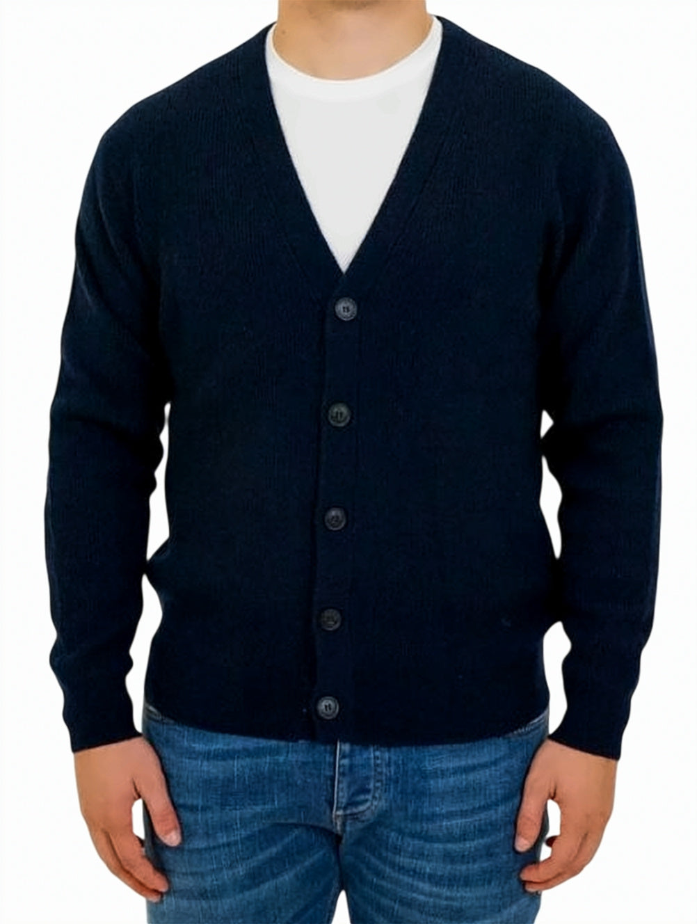 Deep V-Neck Blue Wool Cardigan