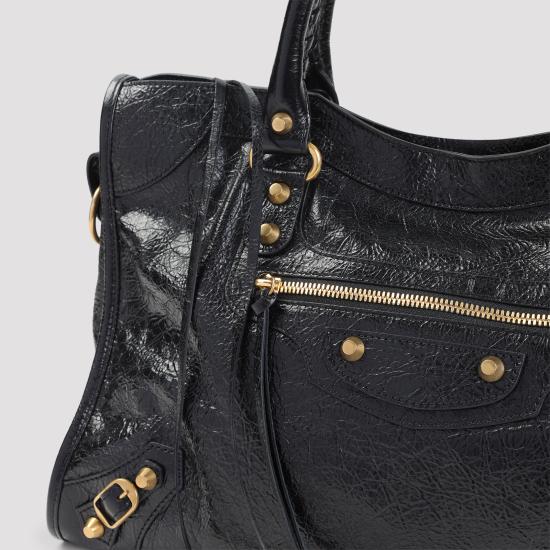Textured Black Leather Medium Shoulder Bag