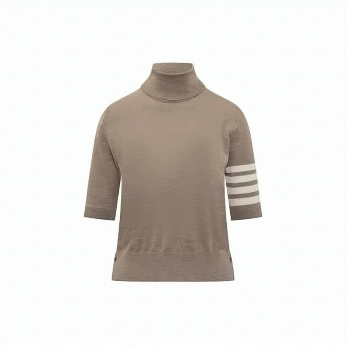 Short-Sleeved Turtleneck Sweater With Contrasting Stripes