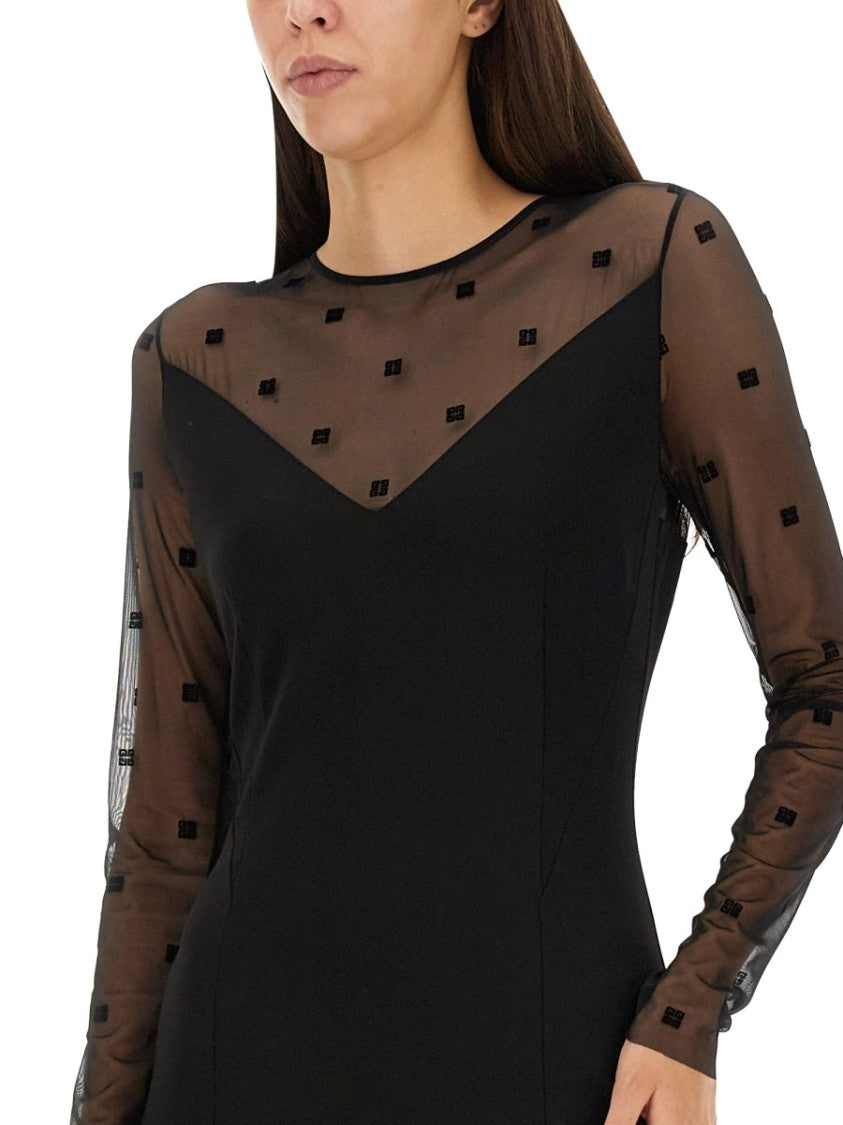 Midi Dress With 4G Pattern And Sheer Sleeves