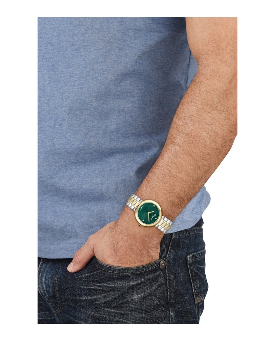 Two-Tone Bracelet Watch With Green Guilloche Dial