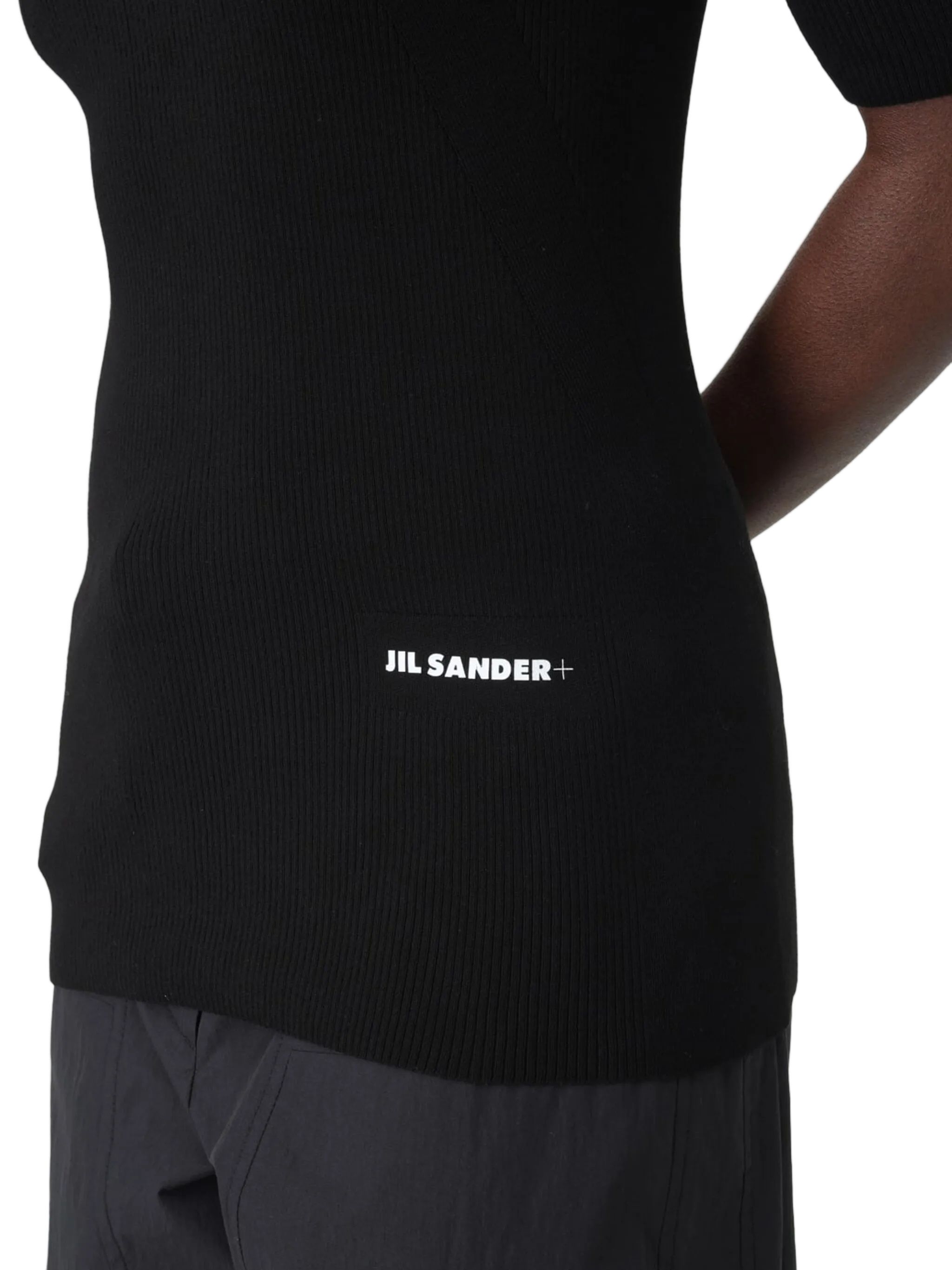 Black Ribbed Cotton Fitted Sweater