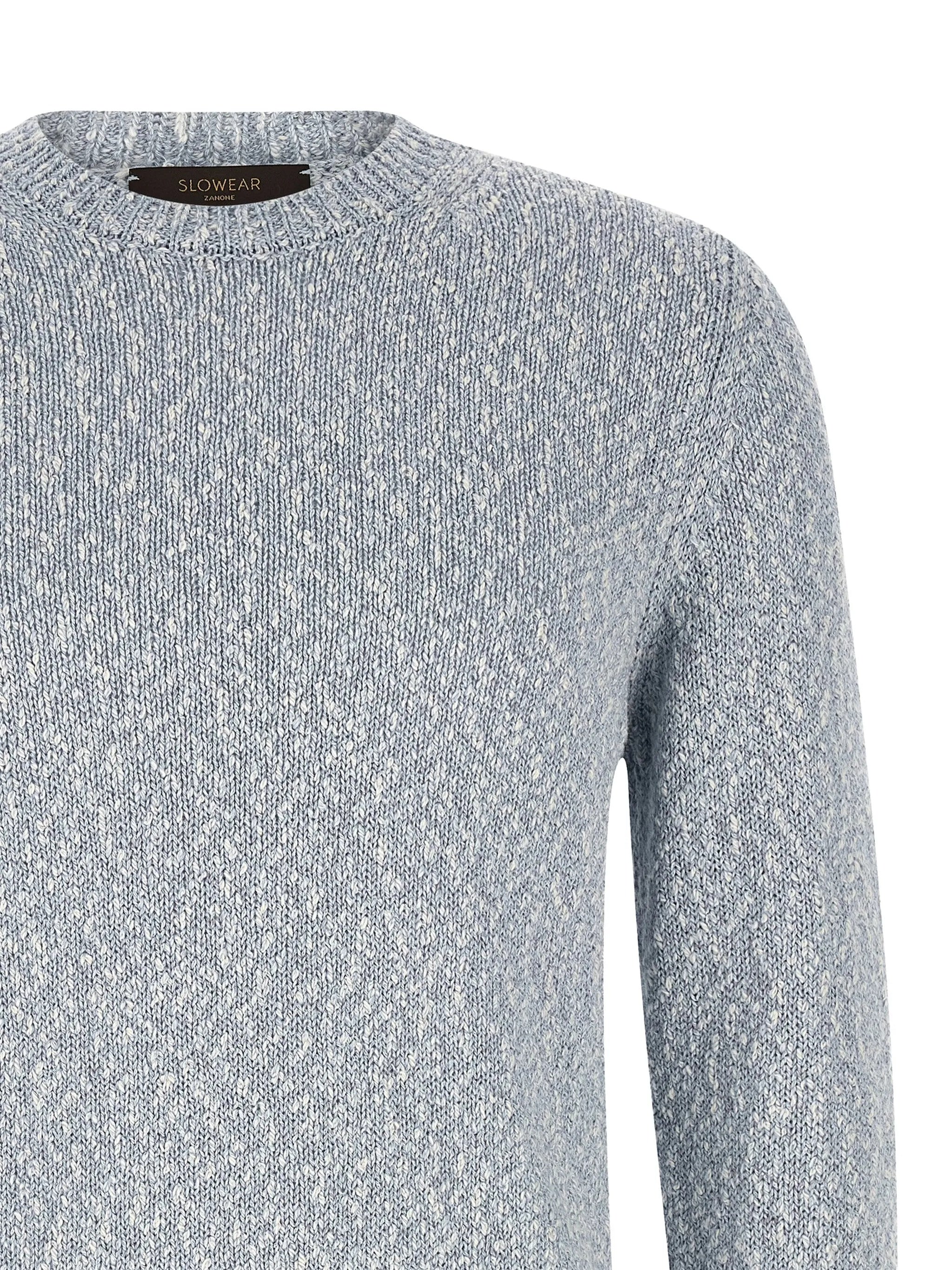 Two-Tone Textured Fabric Crew Neck Sweater