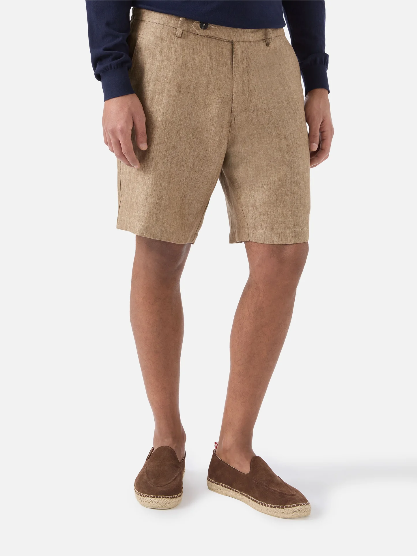 Tailored Beige Shorts with Flat Front