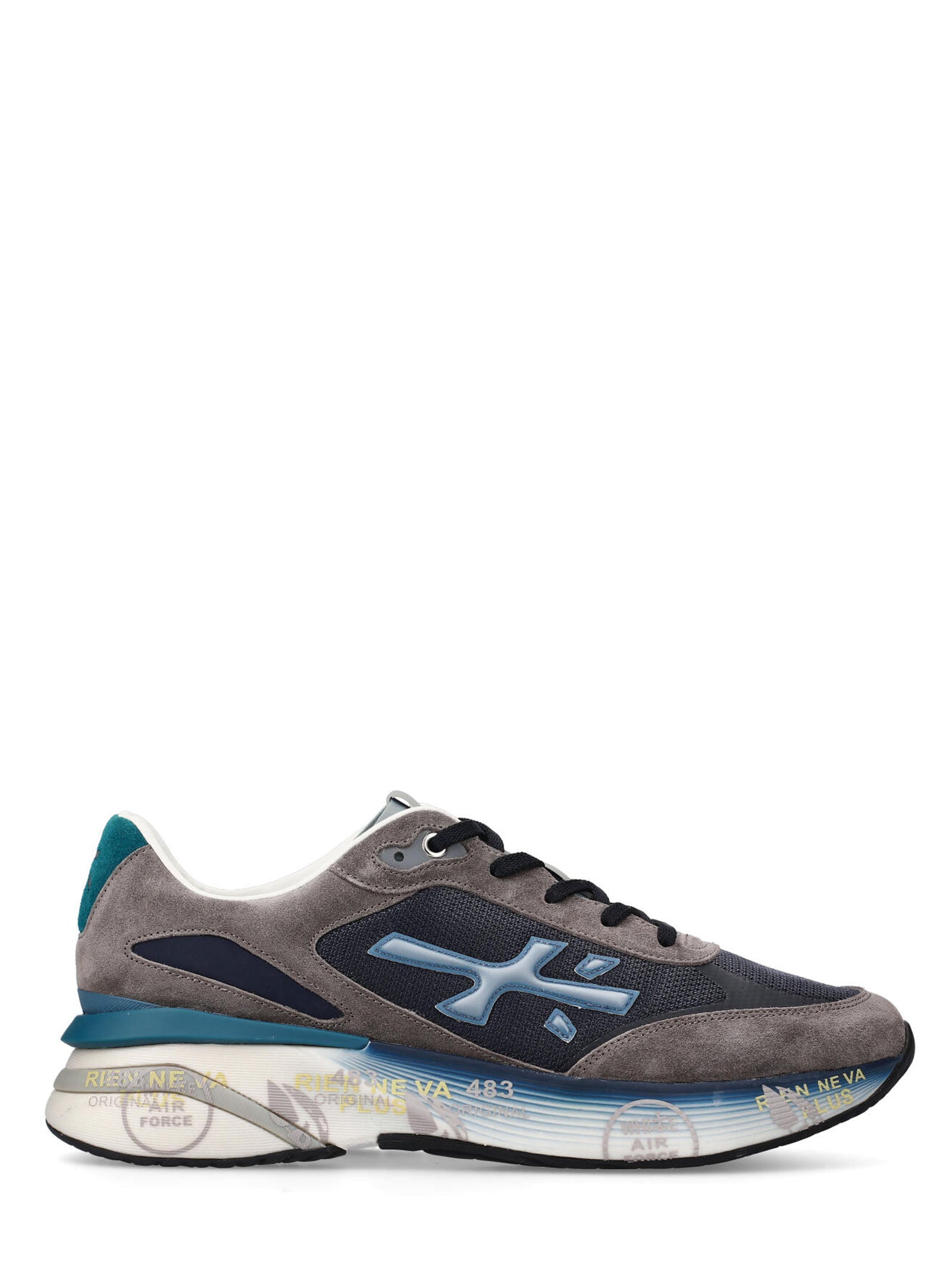 Teal-Accent Grey Suede Sneakers With Rubber Sole