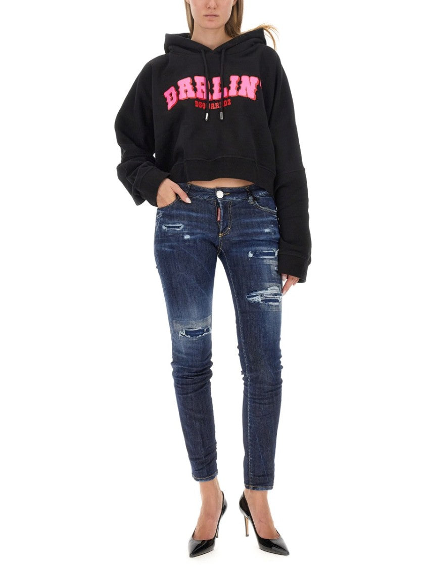 Cropped Hoodie With Bold Logo