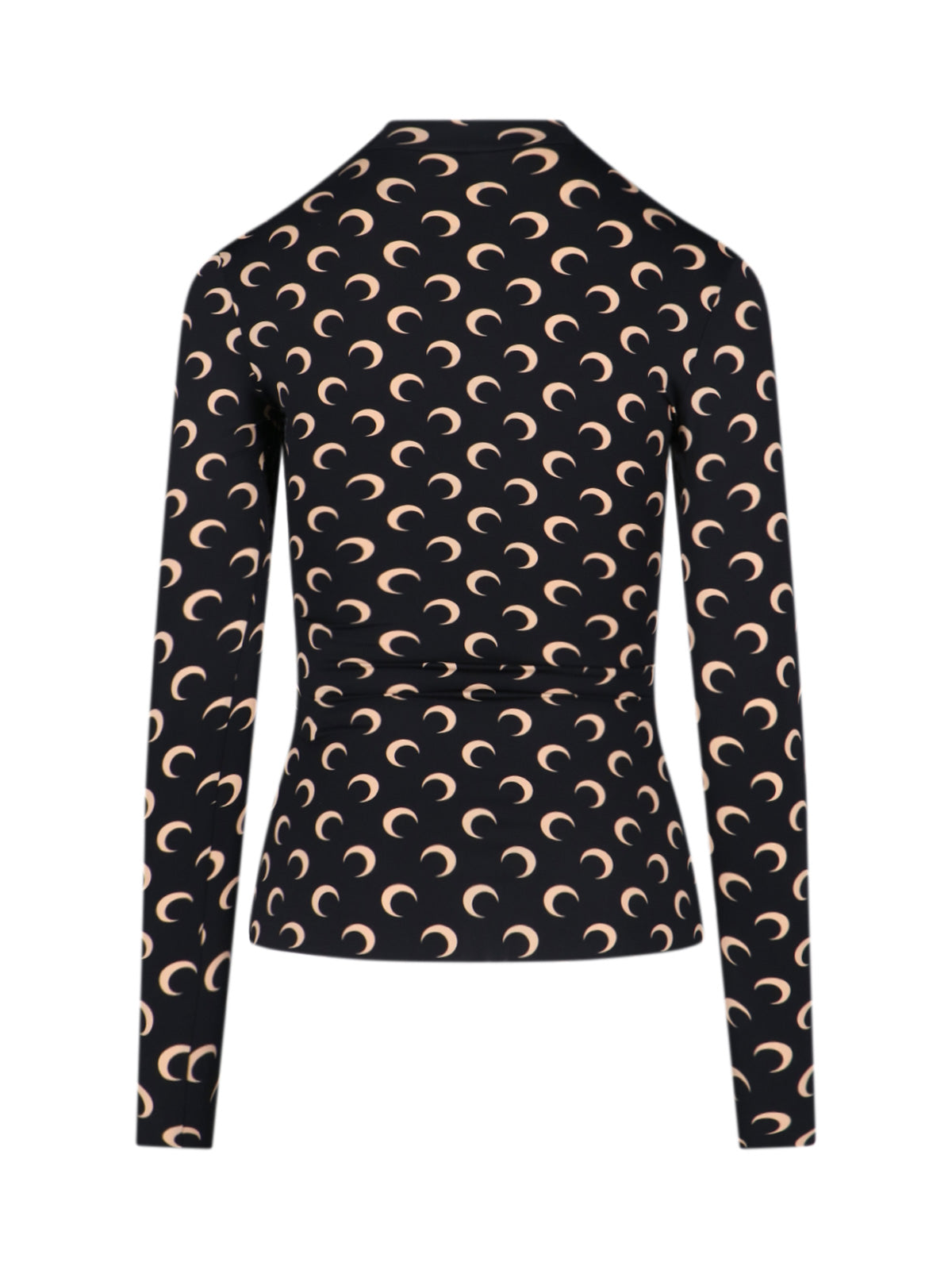 Black Crescent Moon Fitted Long-Sleeve Top