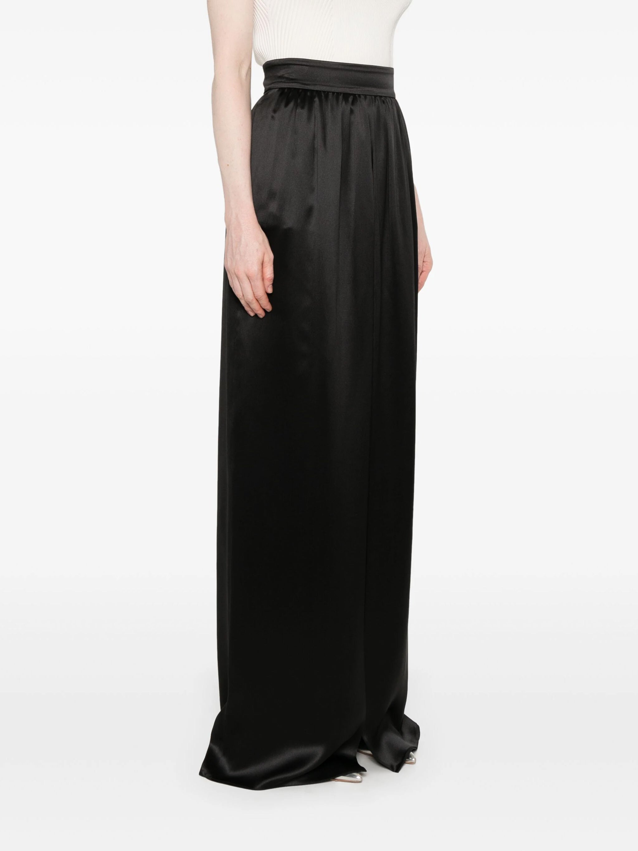 Maxi Skirt in Smooth Viscose with Gathered Waistband