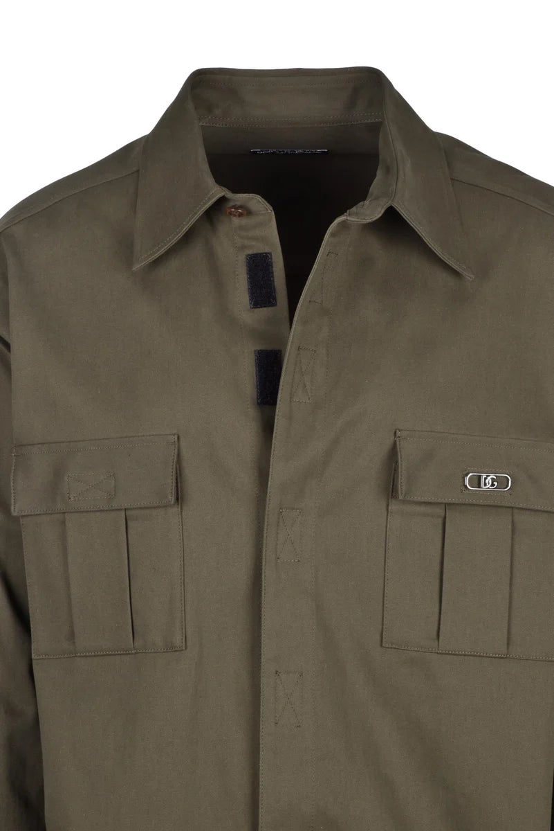 Stretch Cotton Military Shirt - Green