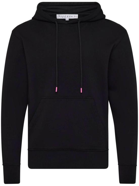 Classic Black Hoodie with Drawstring and Pink Accents