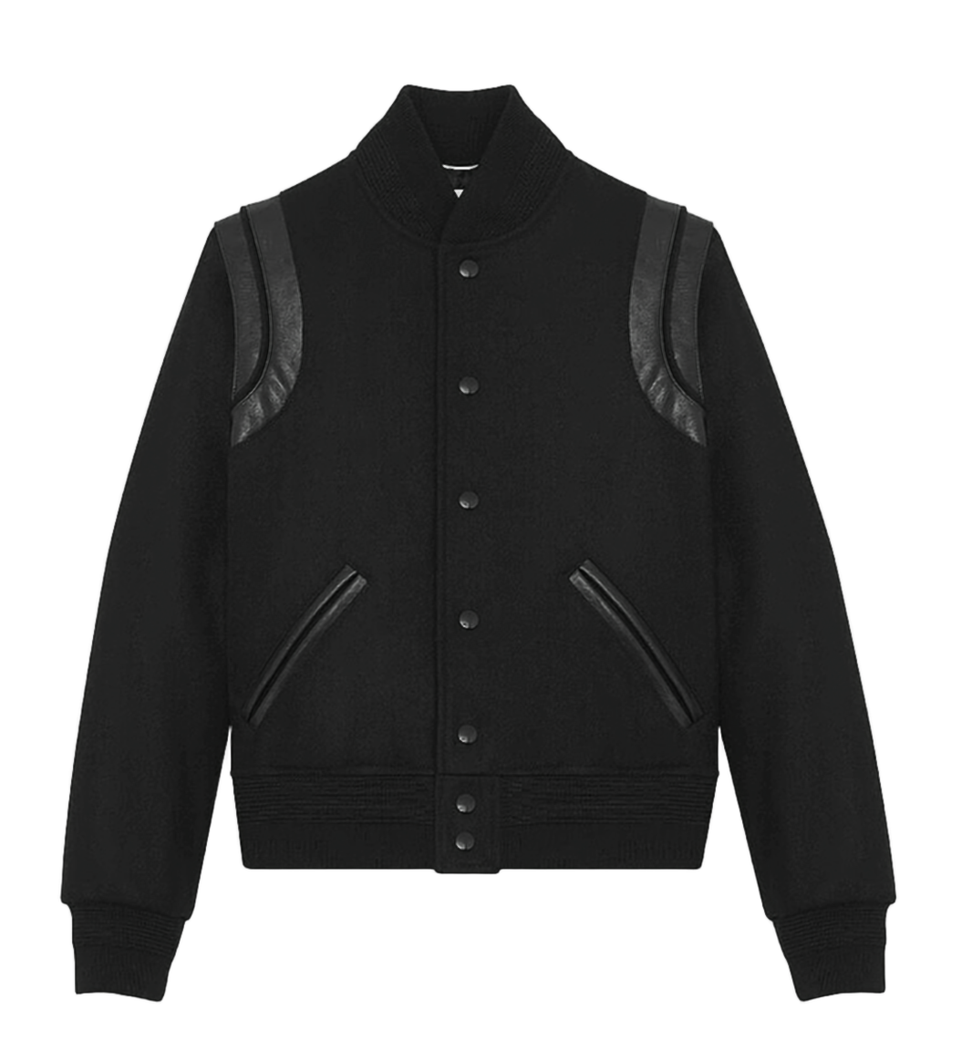 Classic Bomber Jacket with Leather Shoulder Accents