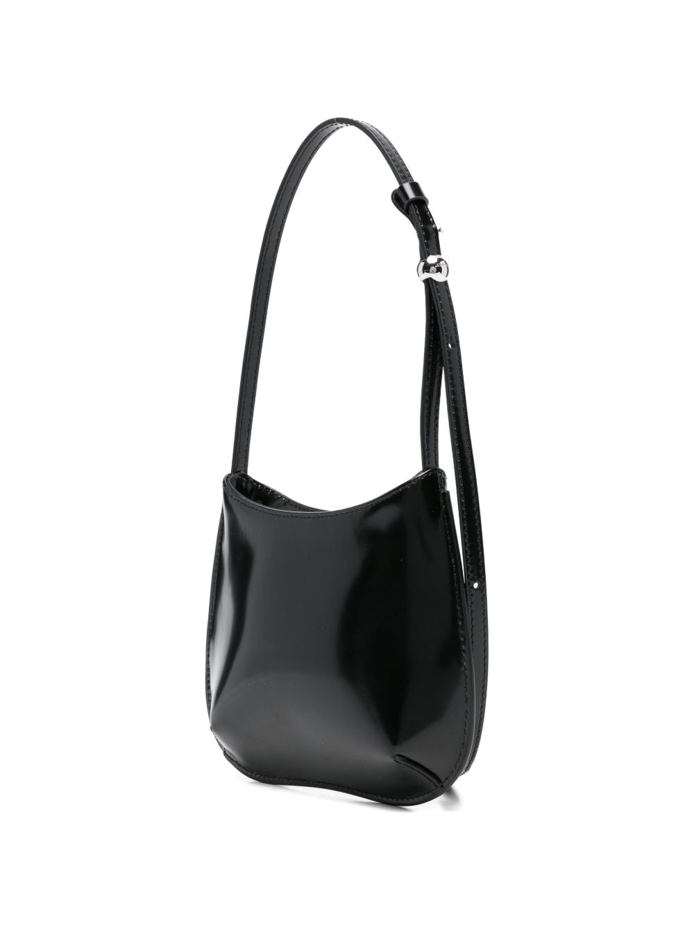 Curved Black Calf Leather Shoulder Bag