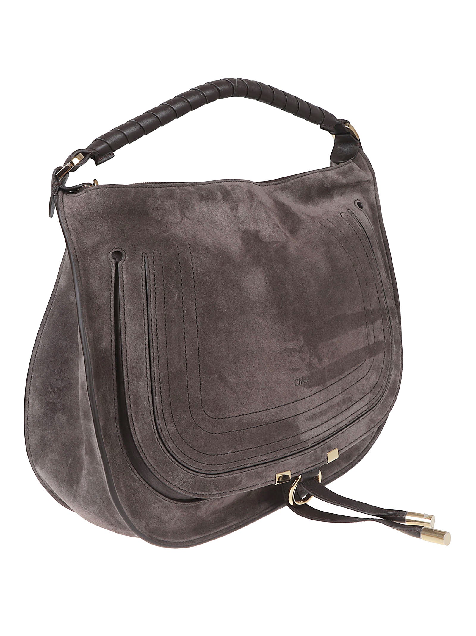 Suede Leather Shoulder Bag with Braided Handle and Zipper Closure