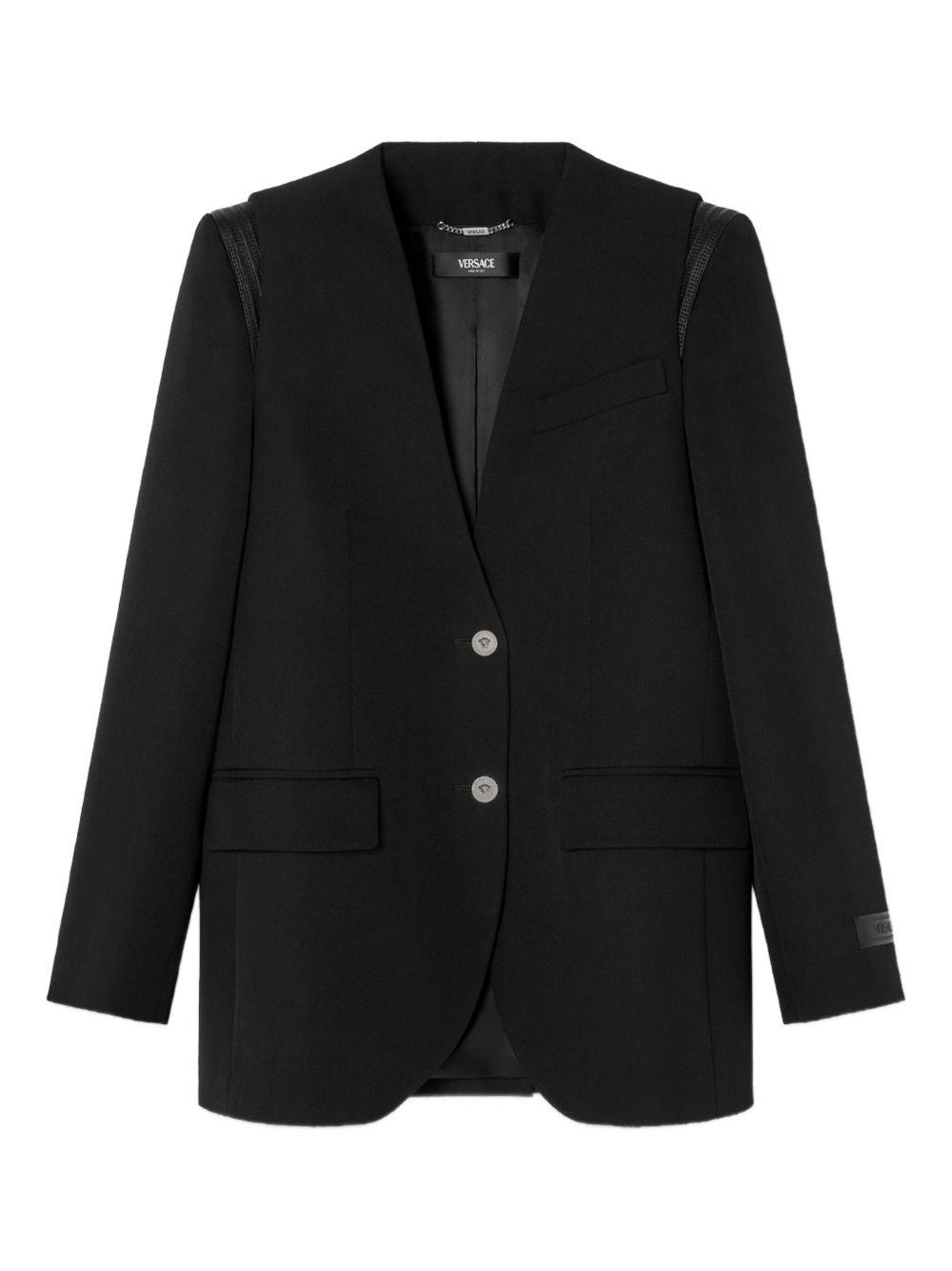 Single-Breasted Blazer With Quilted Leather Accents