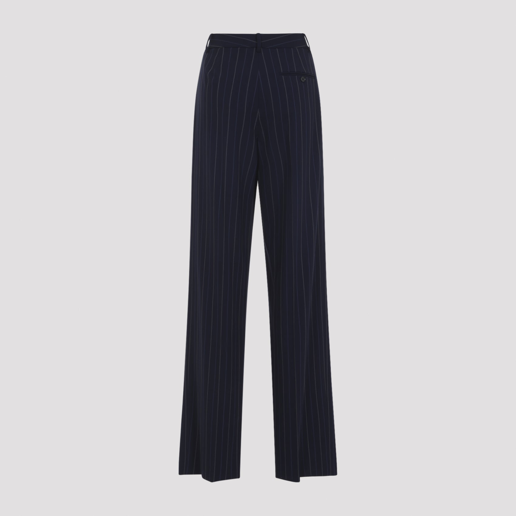 Straight-Leg Trousers with High Waist and Vertical Pinstripes