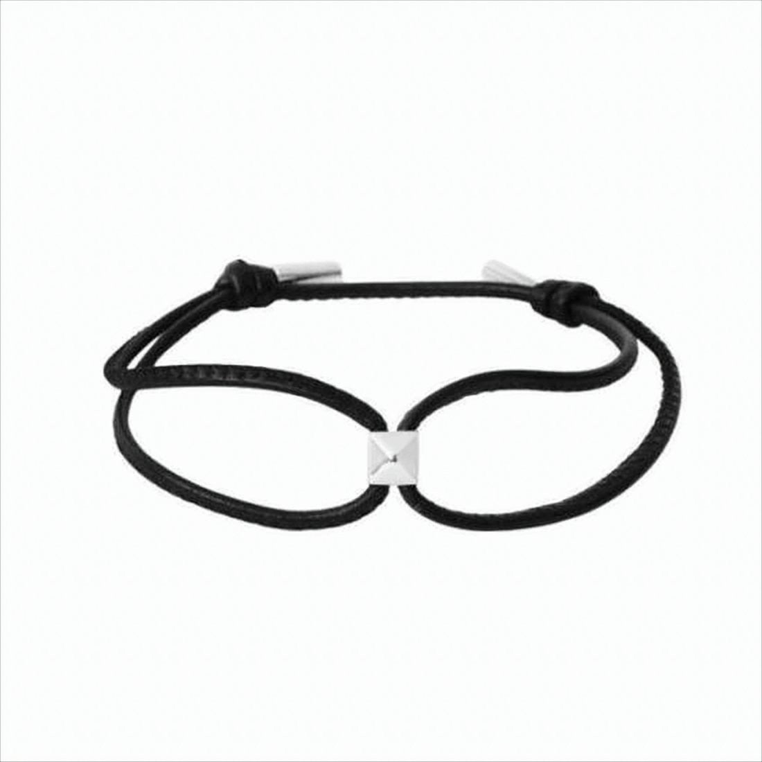 Black Leather Cord Bracelet with Pyramid-Shaped Stud