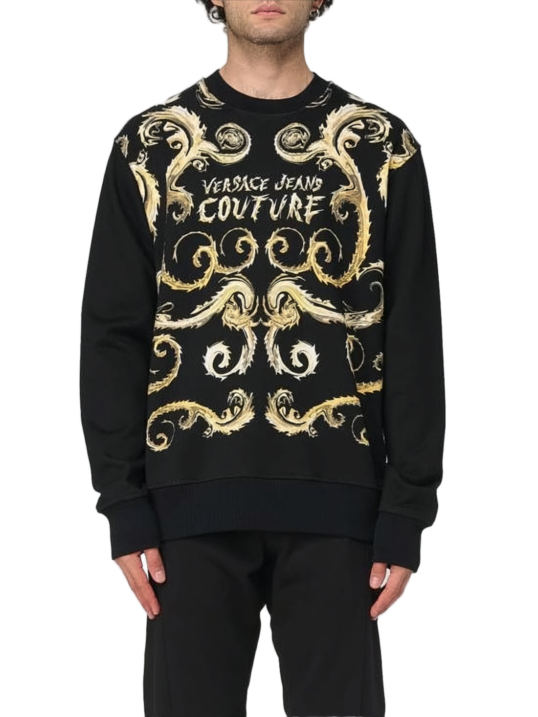 Long-Sleeve T-Shirt with Intricate Golden Patterns