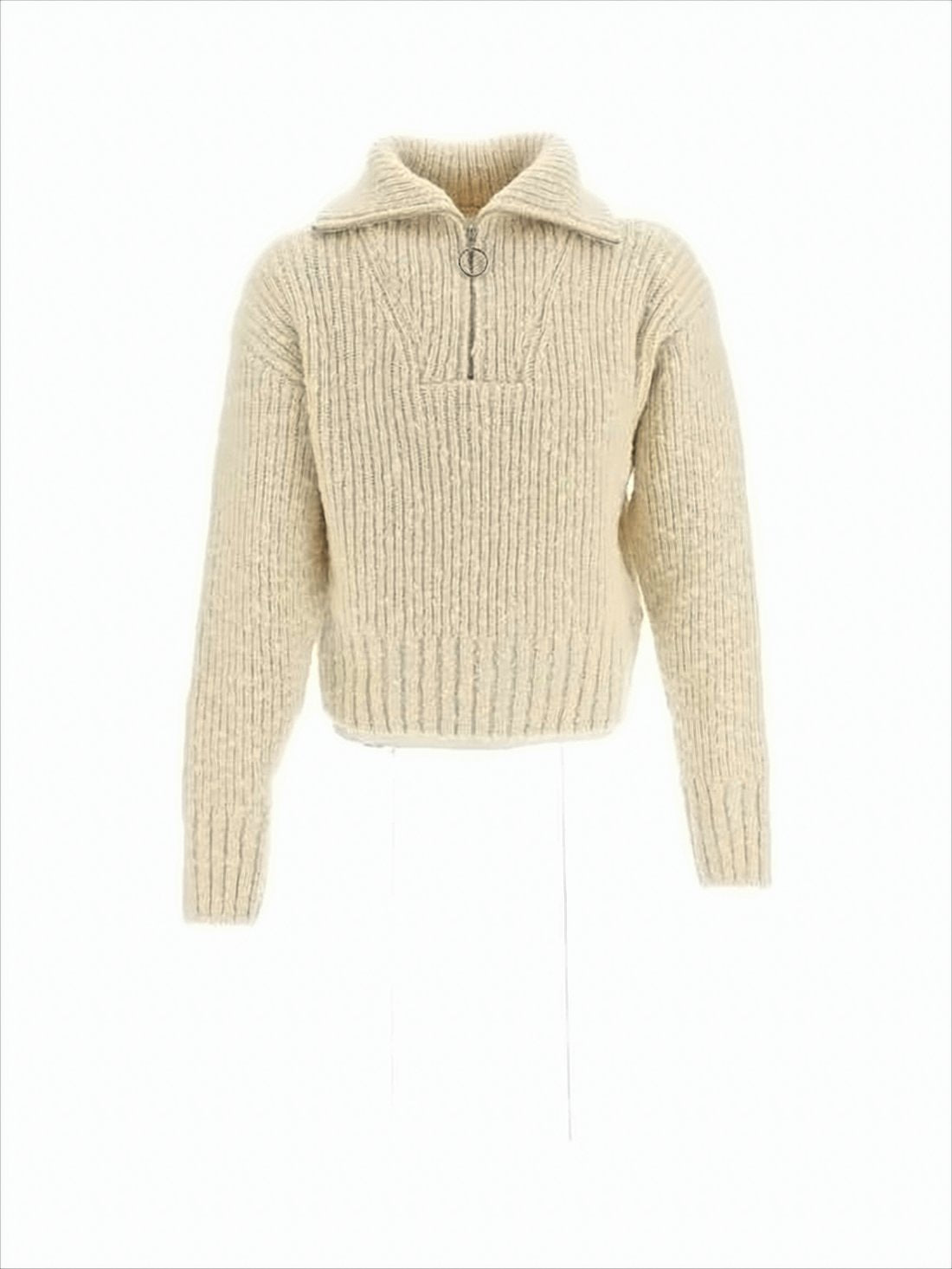 Ribbed Knit Sweater with Half-Zip and Plush Texture