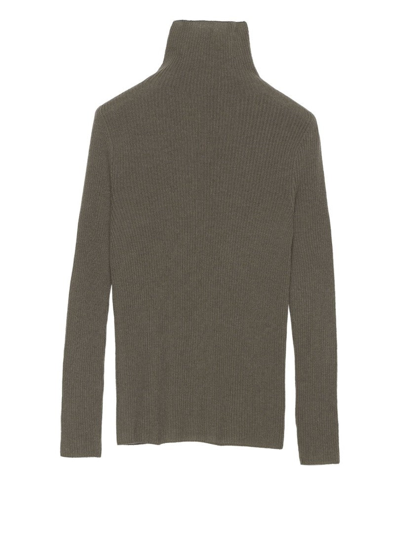 Ribbed Knit Sweater With Turtleneck Design