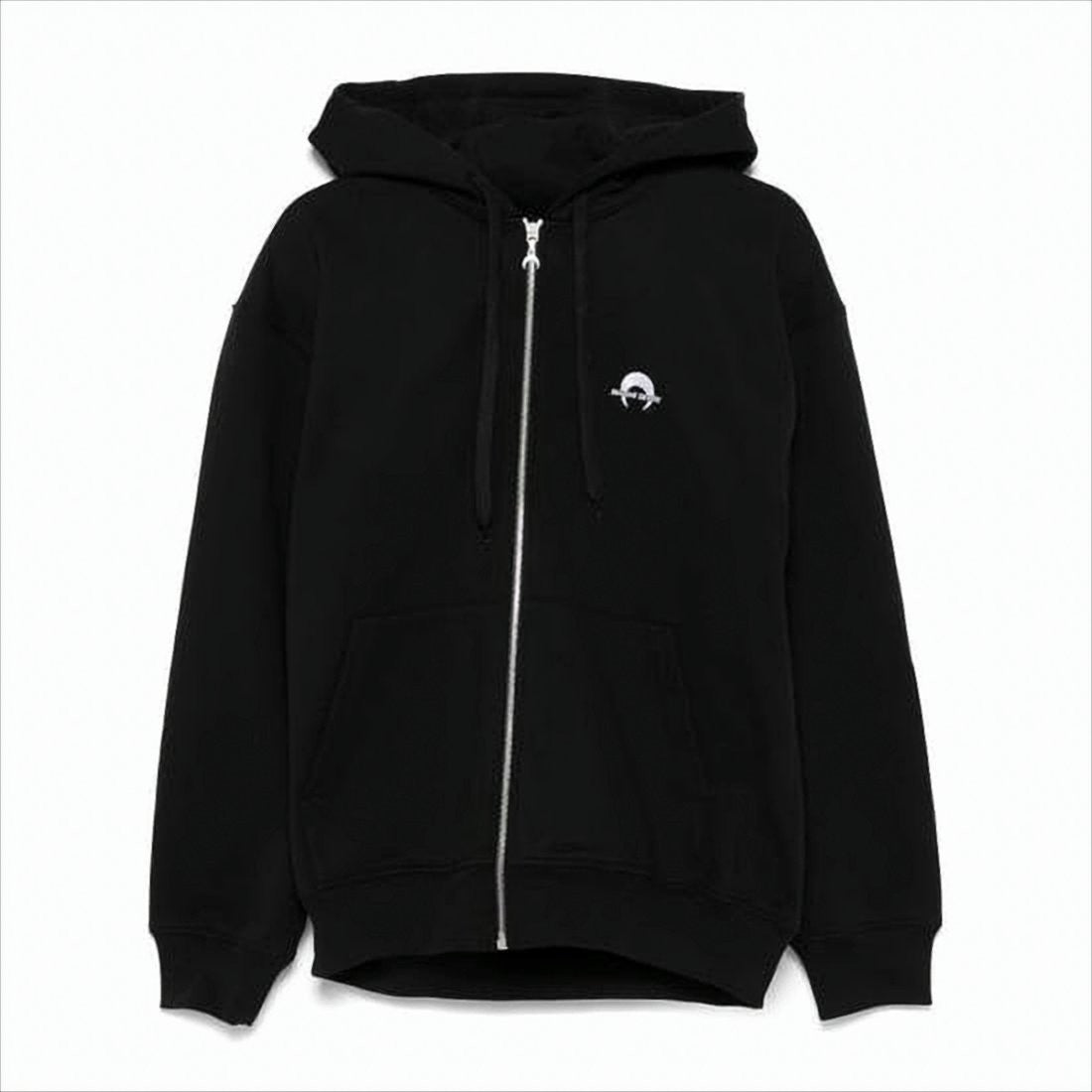 Relaxed Fit Black Zip-Up Hoodie With Drawstring Hood
