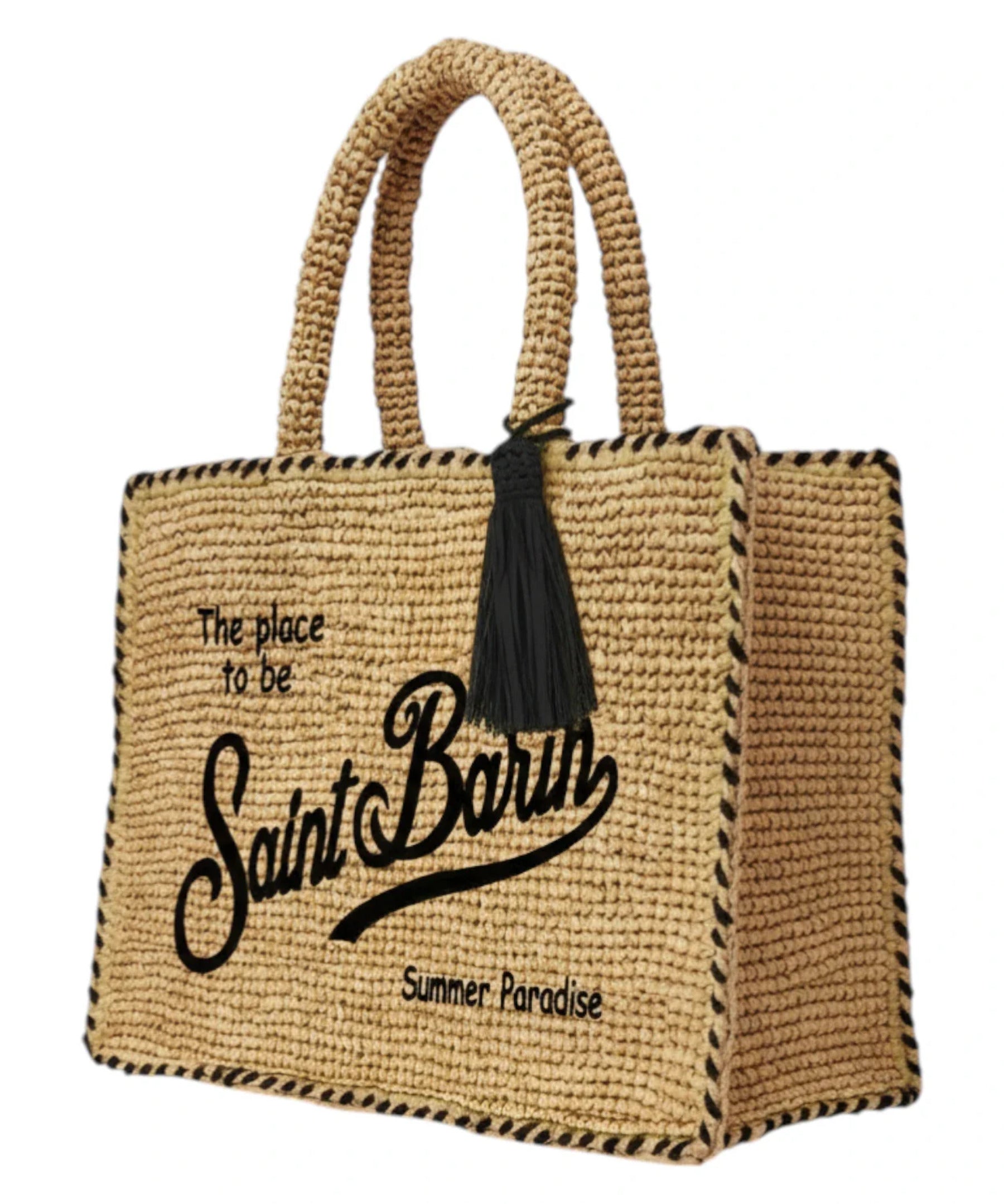 Woven Tote Bag with Embroidered Text